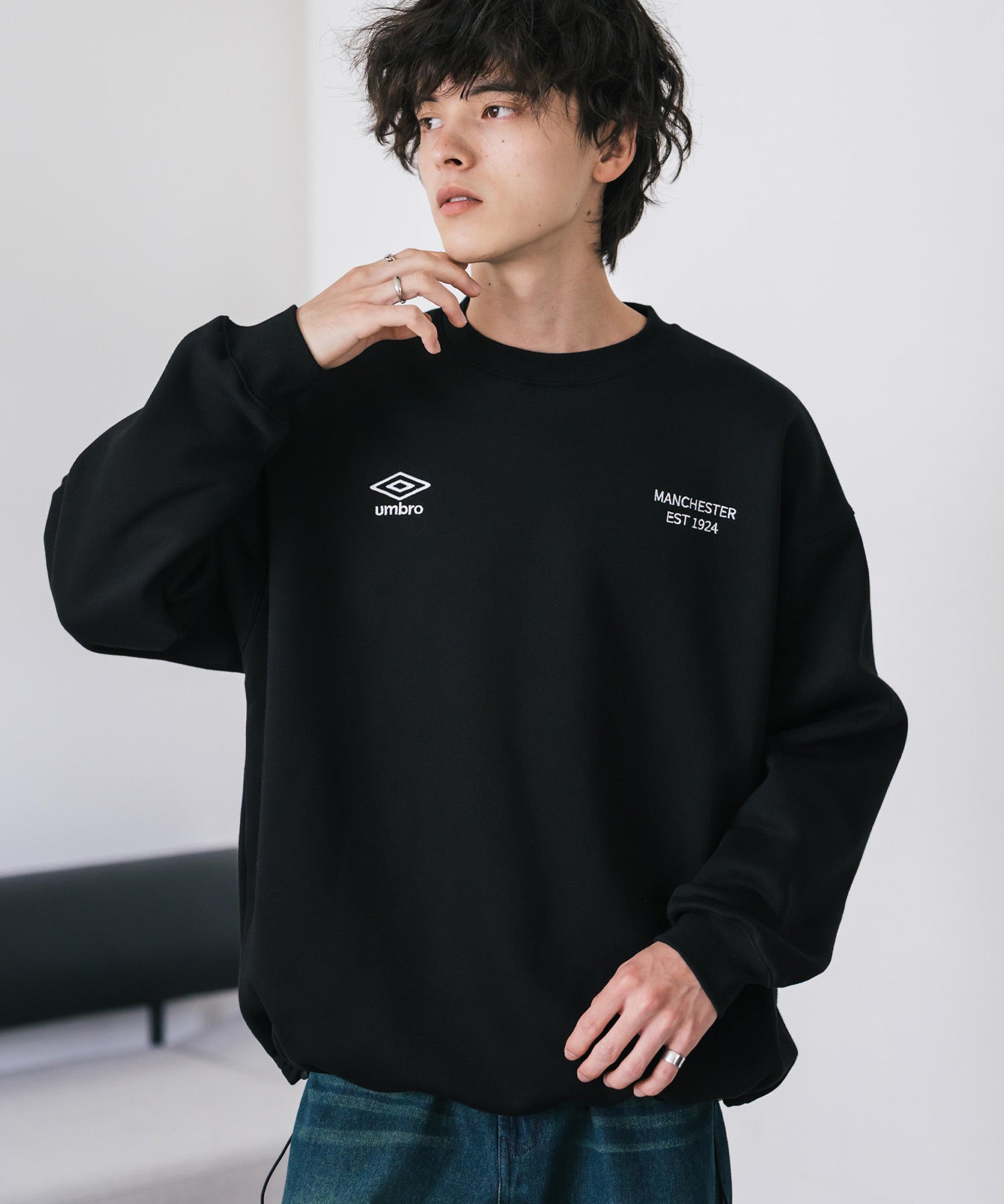 UMBRO 別注コラボオーバーサイズ裏起毛ロゴ刺繍ドロストスウェット 14941