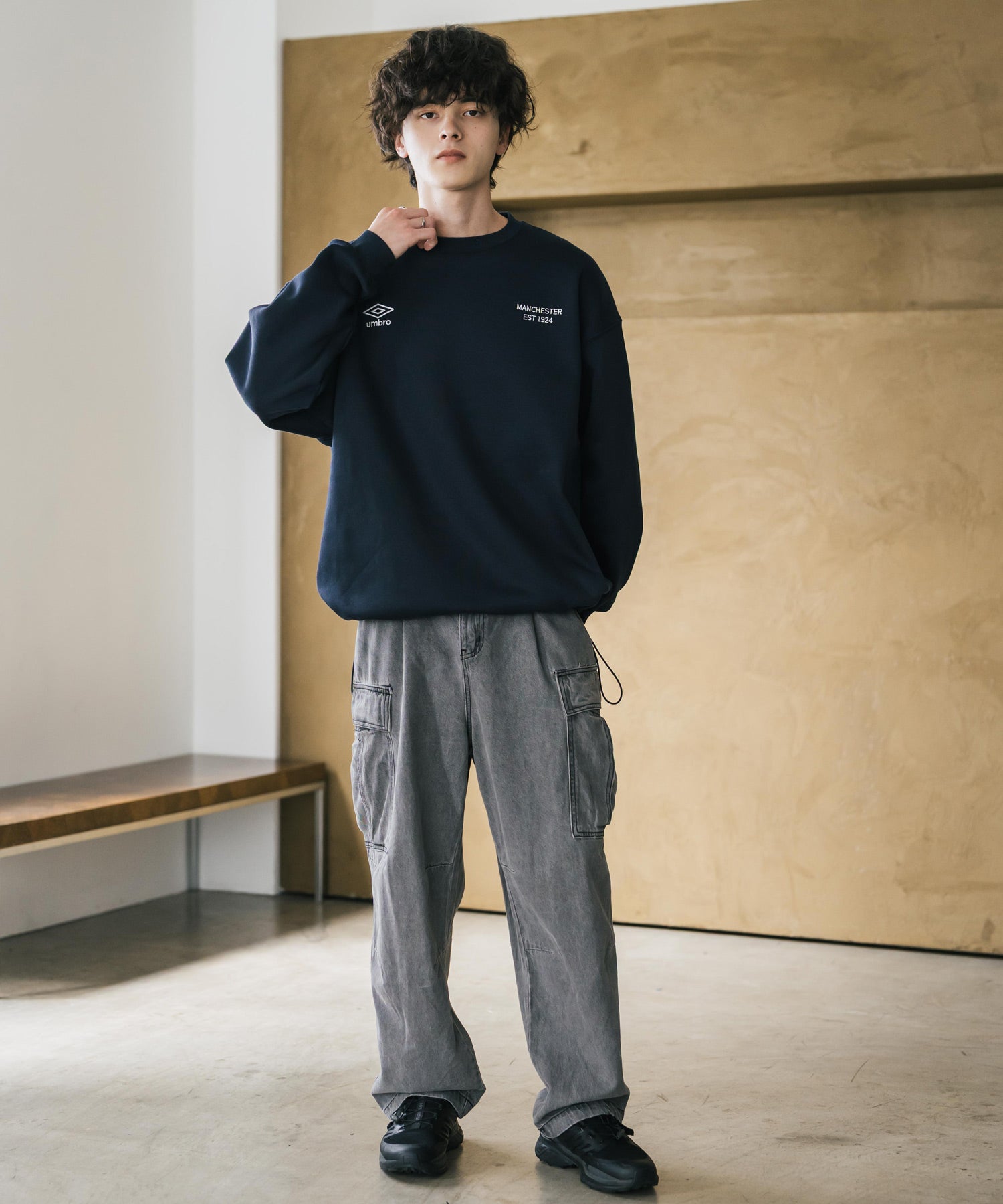 UMBRO 別注コラボオーバーサイズ裏起毛ロゴ刺繍ドロストスウェット 14941