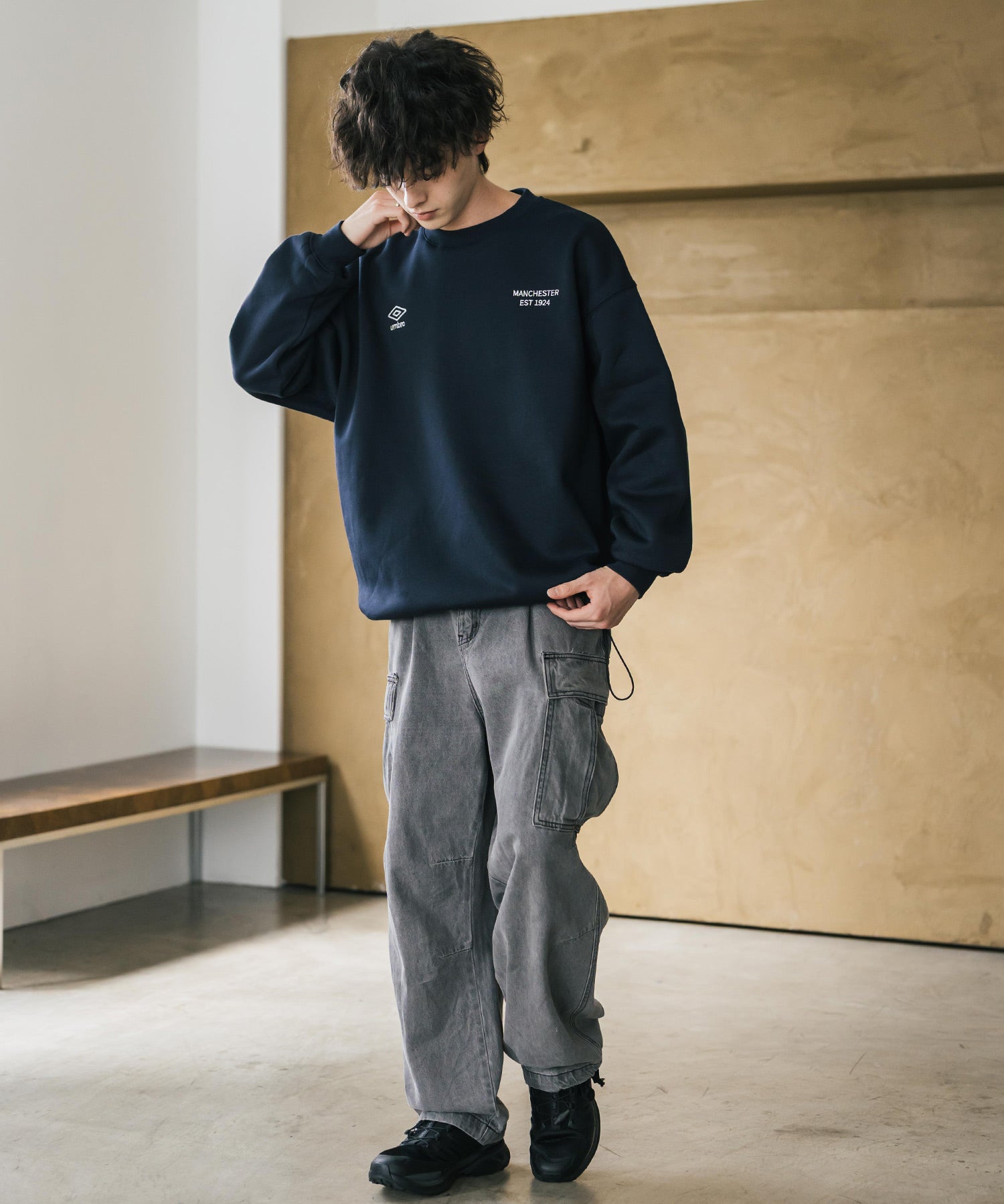 UMBRO 別注コラボオーバーサイズ裏起毛ロゴ刺繍ドロストスウェット 14941