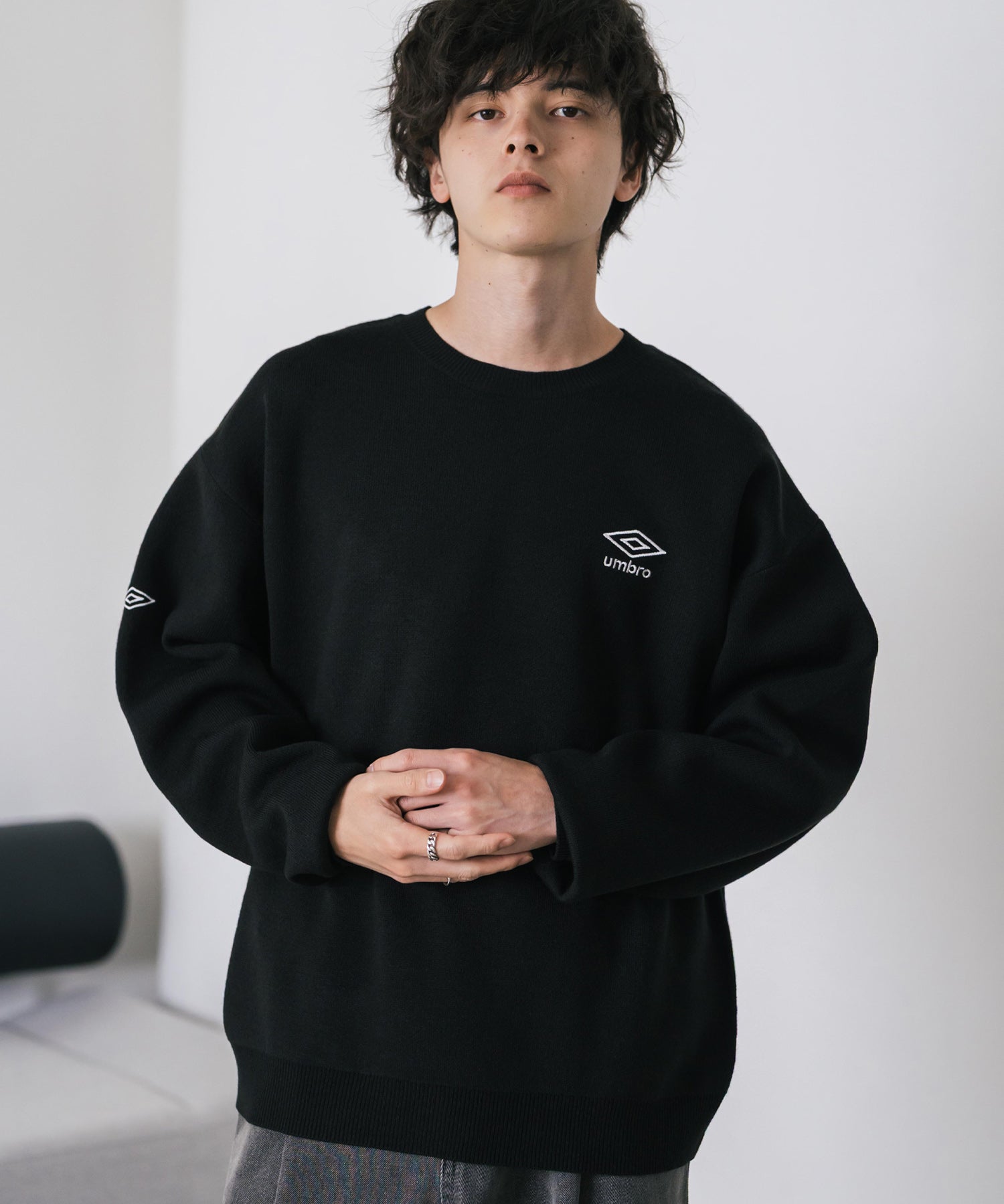 UMBRO アンブロ 別注コラボ オーバーサイズワンポイントロゴ刺繍クルーネックアクリルニットセーター 14945