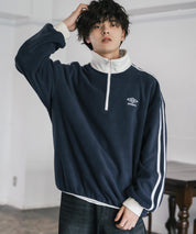 UMBRO 別注コラボオーバーサイズワンポイントロゴ刺繍サイドラインハーフジップフリース 14946
