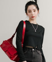へそ出しショート丈 クロップド丈 切り替えロングTシャツ 14952