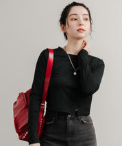 へそ出しショート丈 クロップド丈 切り替えロングTシャツ 14952