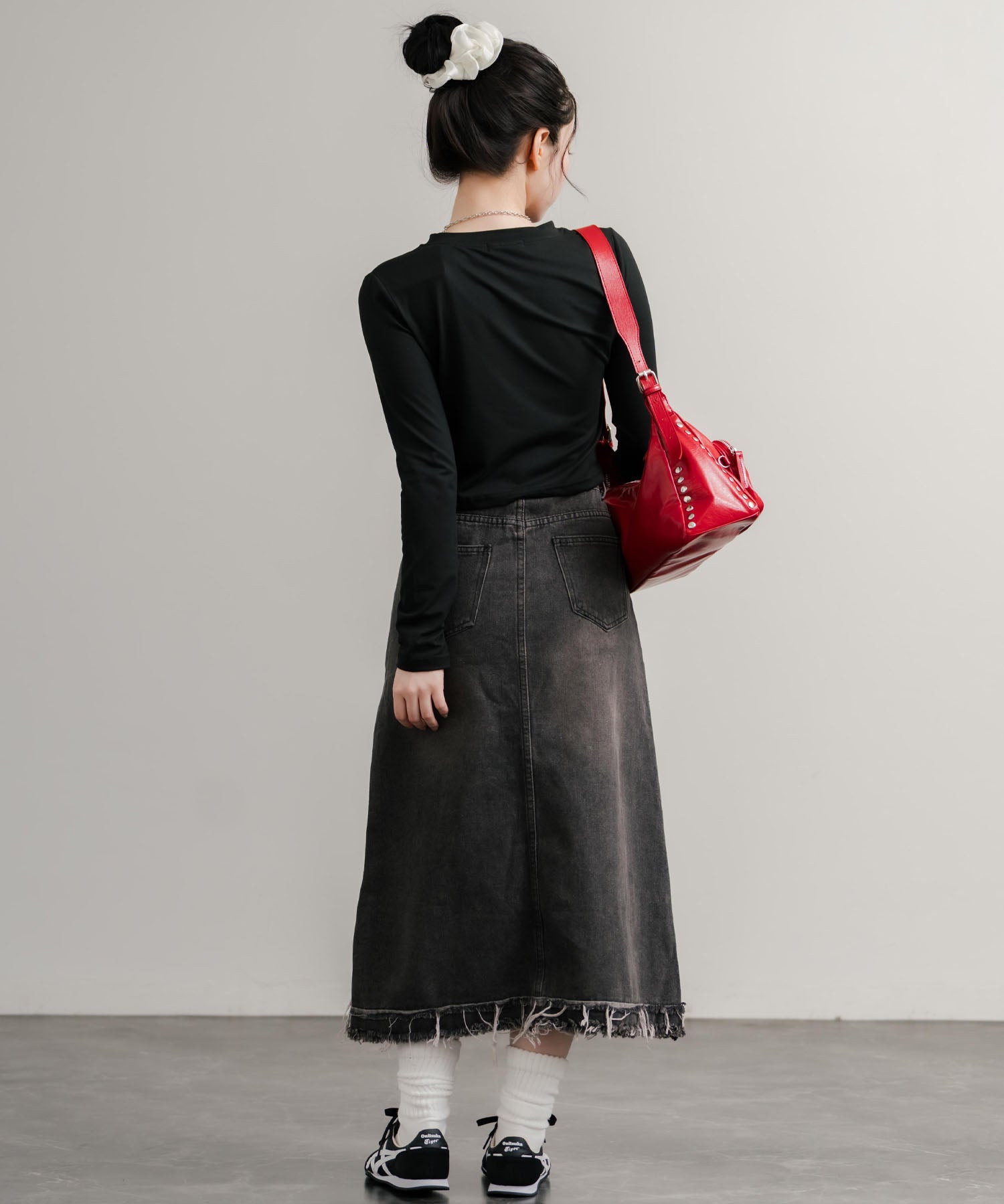 へそ出しショート丈 クロップド丈 切り替えロングTシャツ 14952