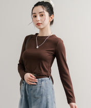 へそ出しショート丈 クロップド丈 切り替えロングTシャツ 14952