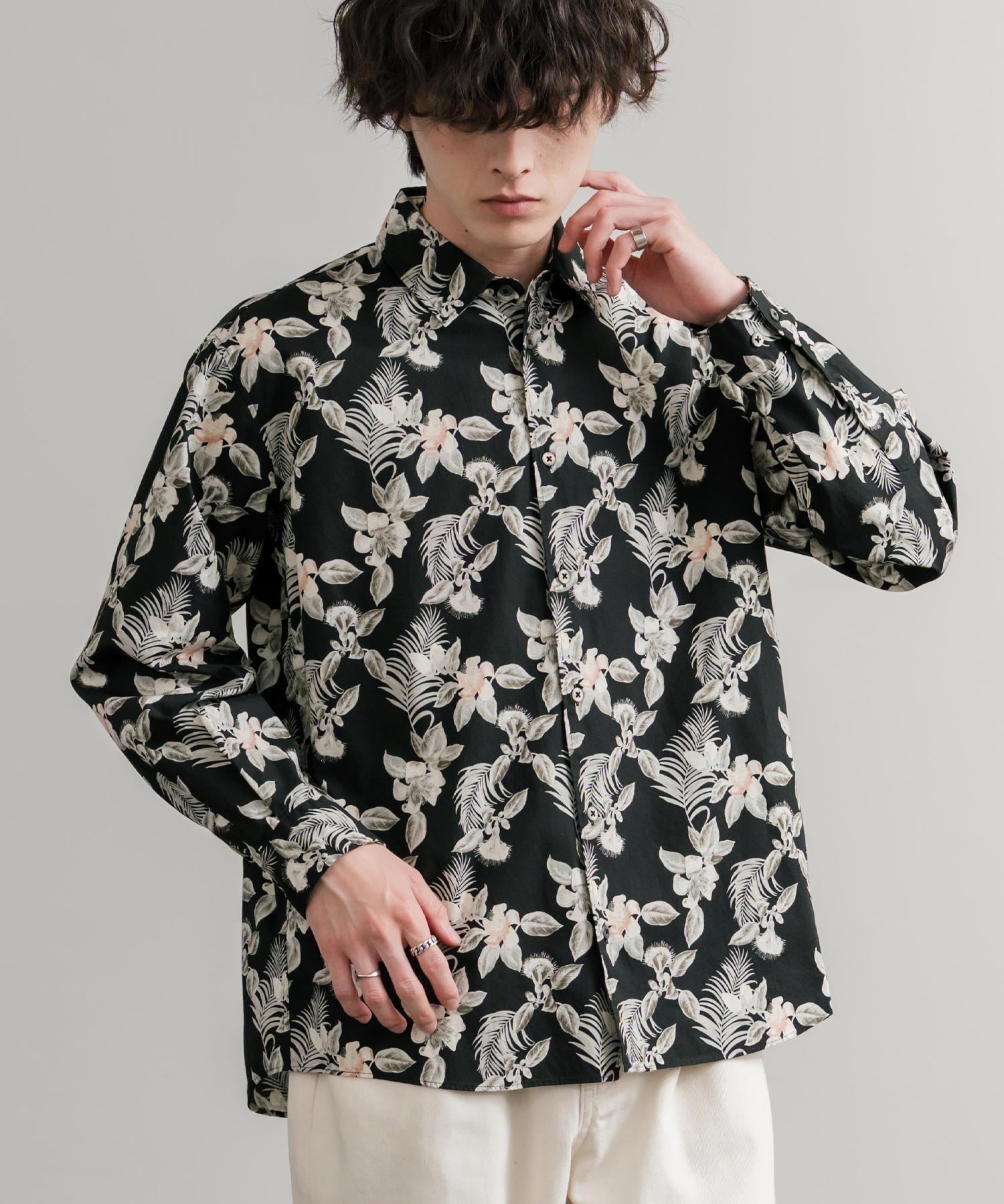 Upscape Audience 日本製/国産プリントブロードワンウォッシュレギュラーカラー長袖テーパードシャツ AUD6664 14960