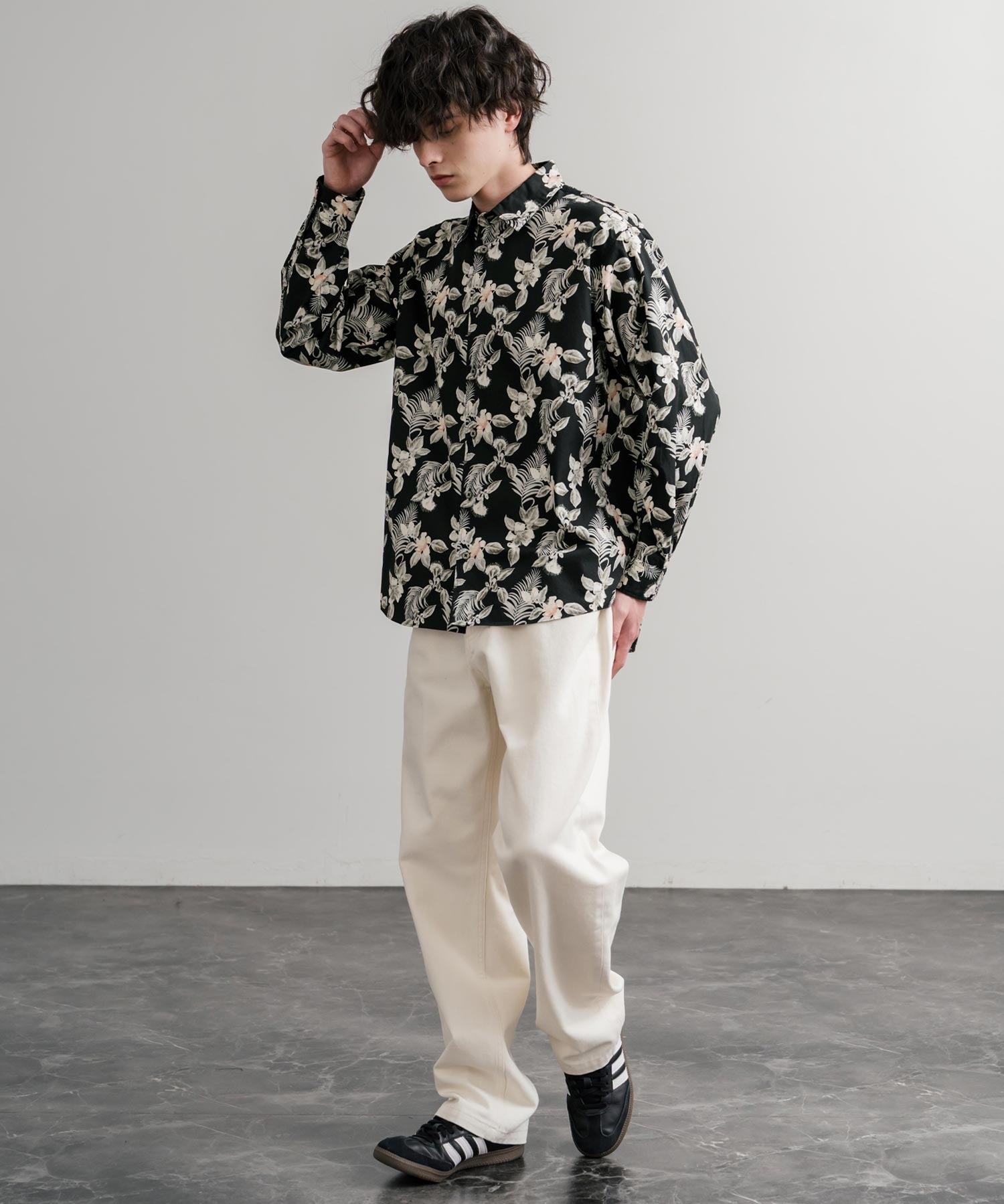 Upscape Audience 日本製/国産プリントブロードワンウォッシュレギュラーカラー長袖テーパードシャツ AUD6664 14960