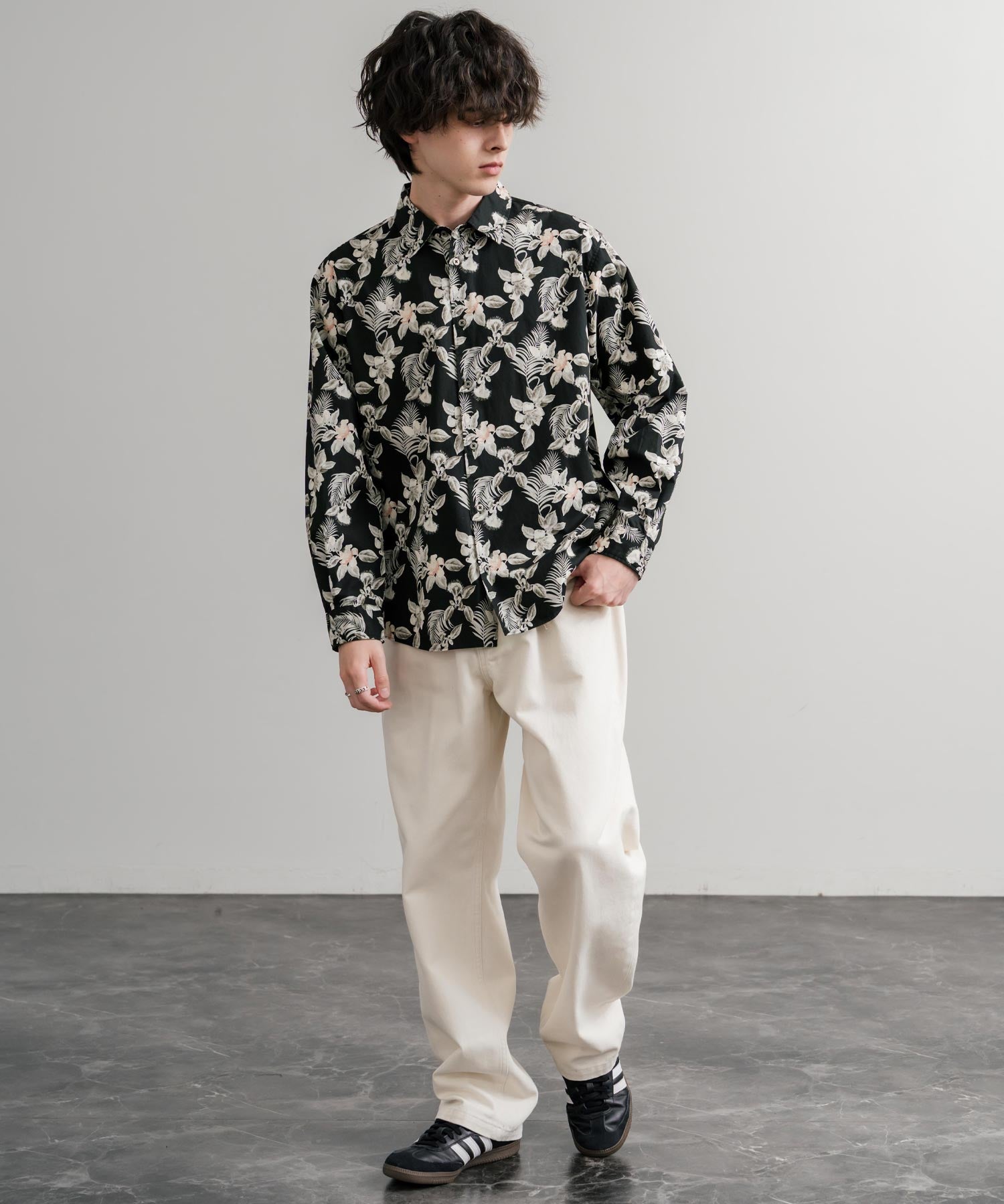 Upscape Audience 日本製/国産プリントブロードワンウォッシュレギュラーカラー長袖テーパードシャツ AUD6664 14960