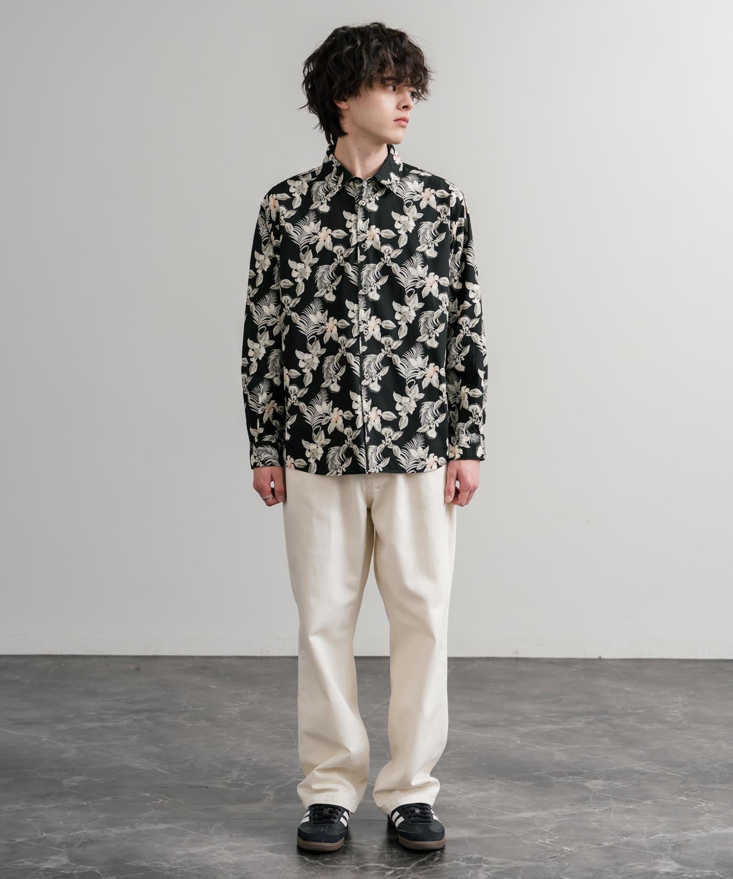 Upscape Audience 日本製/国産プリントブロードワンウォッシュレギュラーカラー長袖テーパードシャツ AUD6664 14960