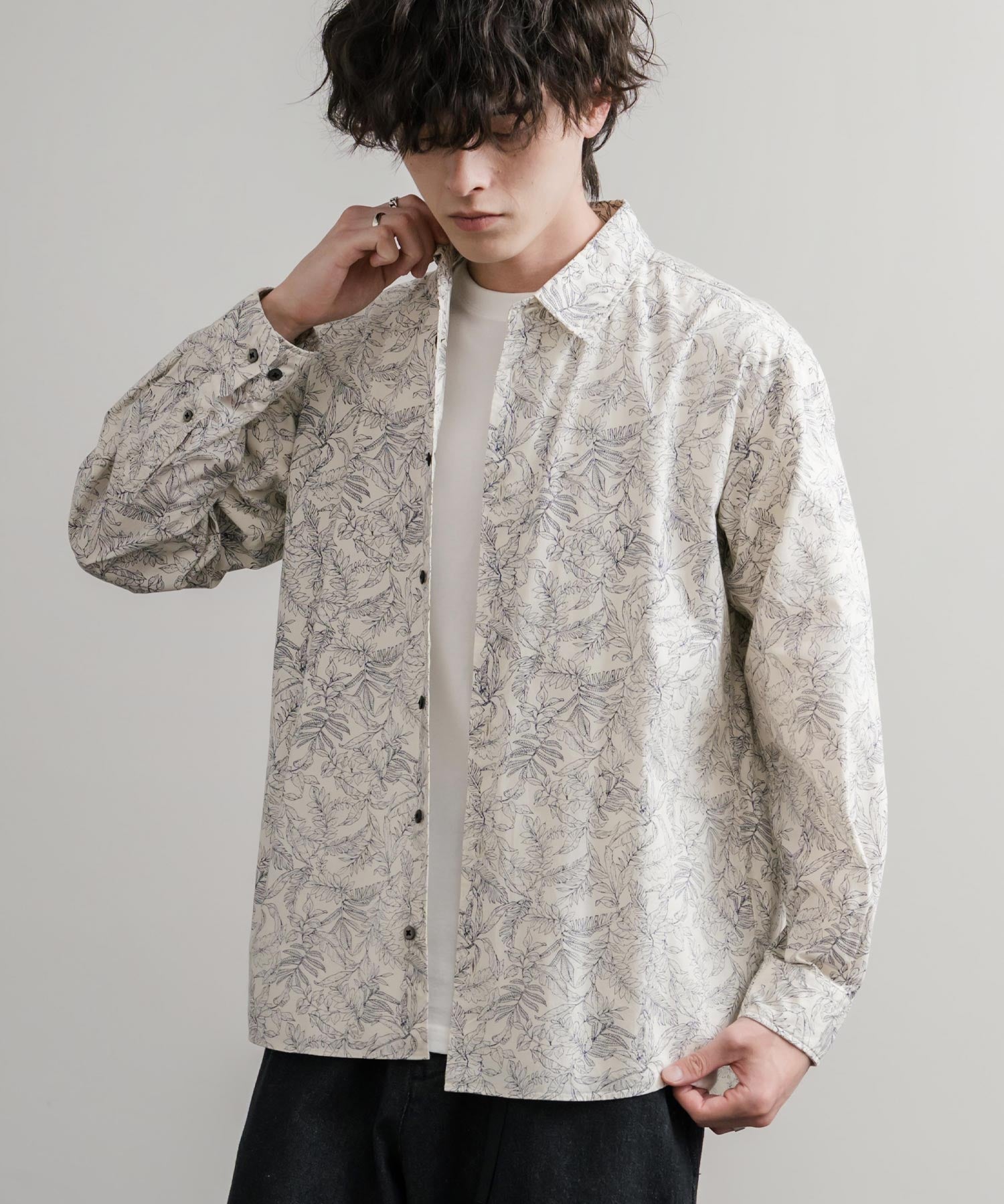 Upscape Audience 日本製/国産プリントブロードワンウォッシュレギュラーカラー長袖テーパードシャツ AUD6664 14960