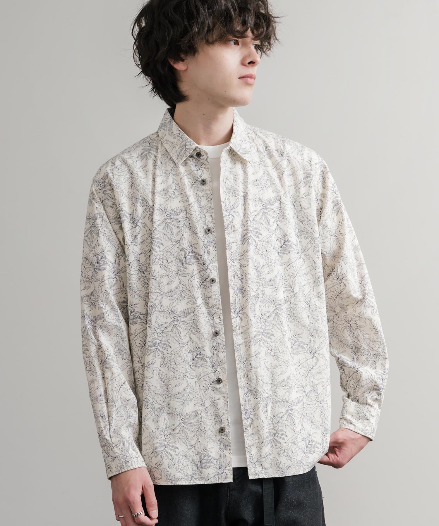 Upscape Audience 日本製/国産プリントブロードワンウォッシュレギュラーカラー長袖テーパードシャツ AUD6664 14960