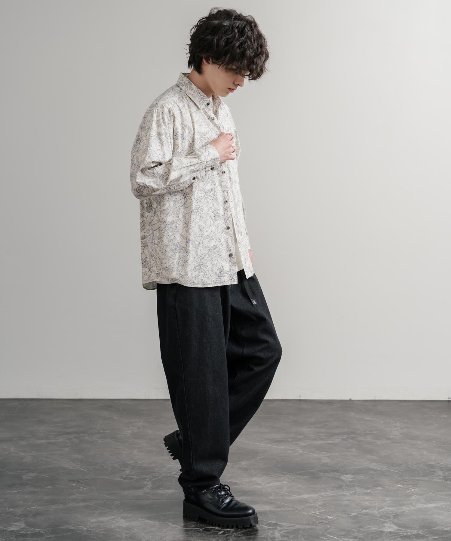 Upscape Audience 日本製/国産プリントブロードワンウォッシュレギュラーカラー長袖テーパードシャツ AUD6664 14960