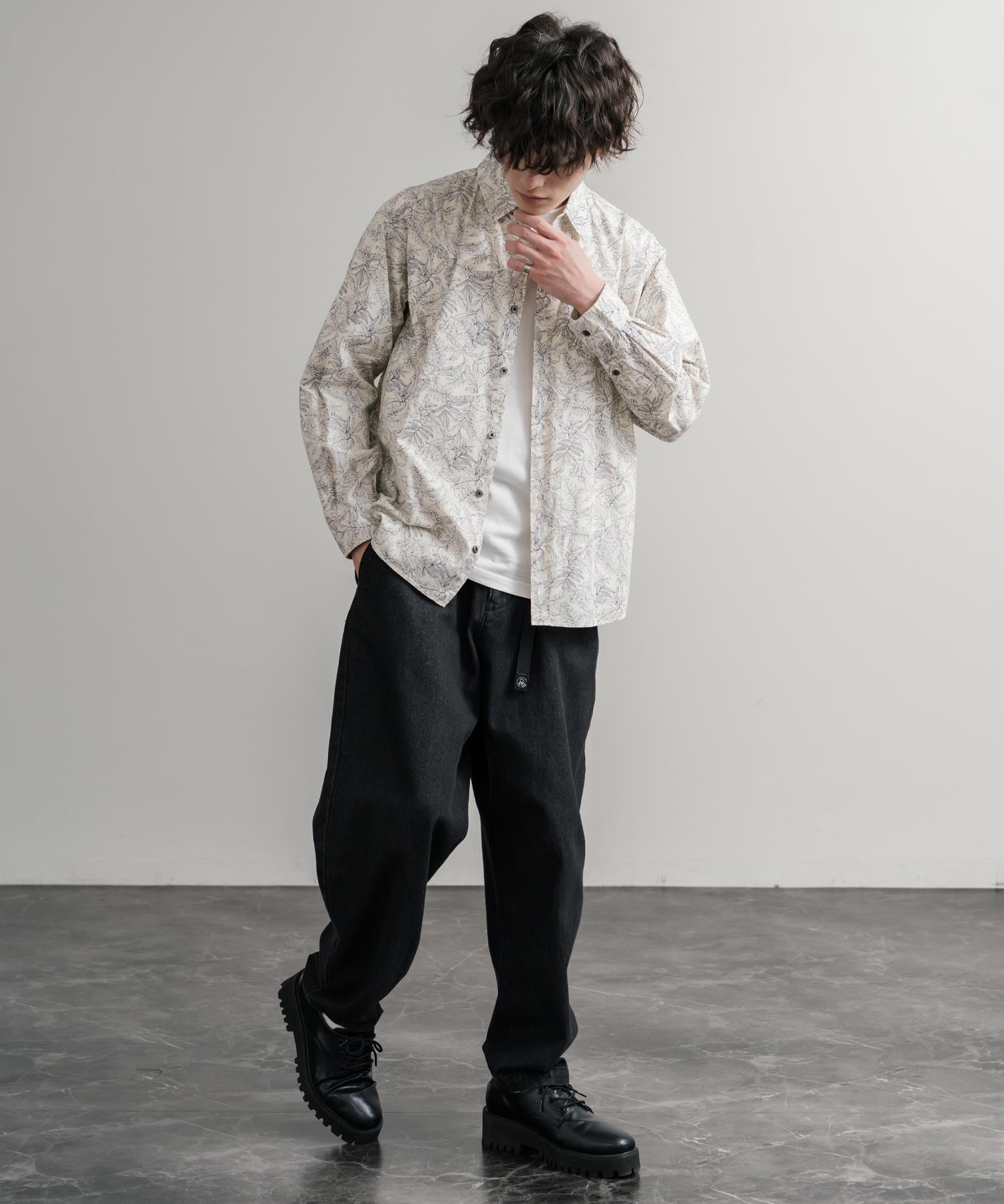 Upscape Audience 日本製/国産プリントブロードワンウォッシュレギュラーカラー長袖テーパードシャツ AUD6664 14960