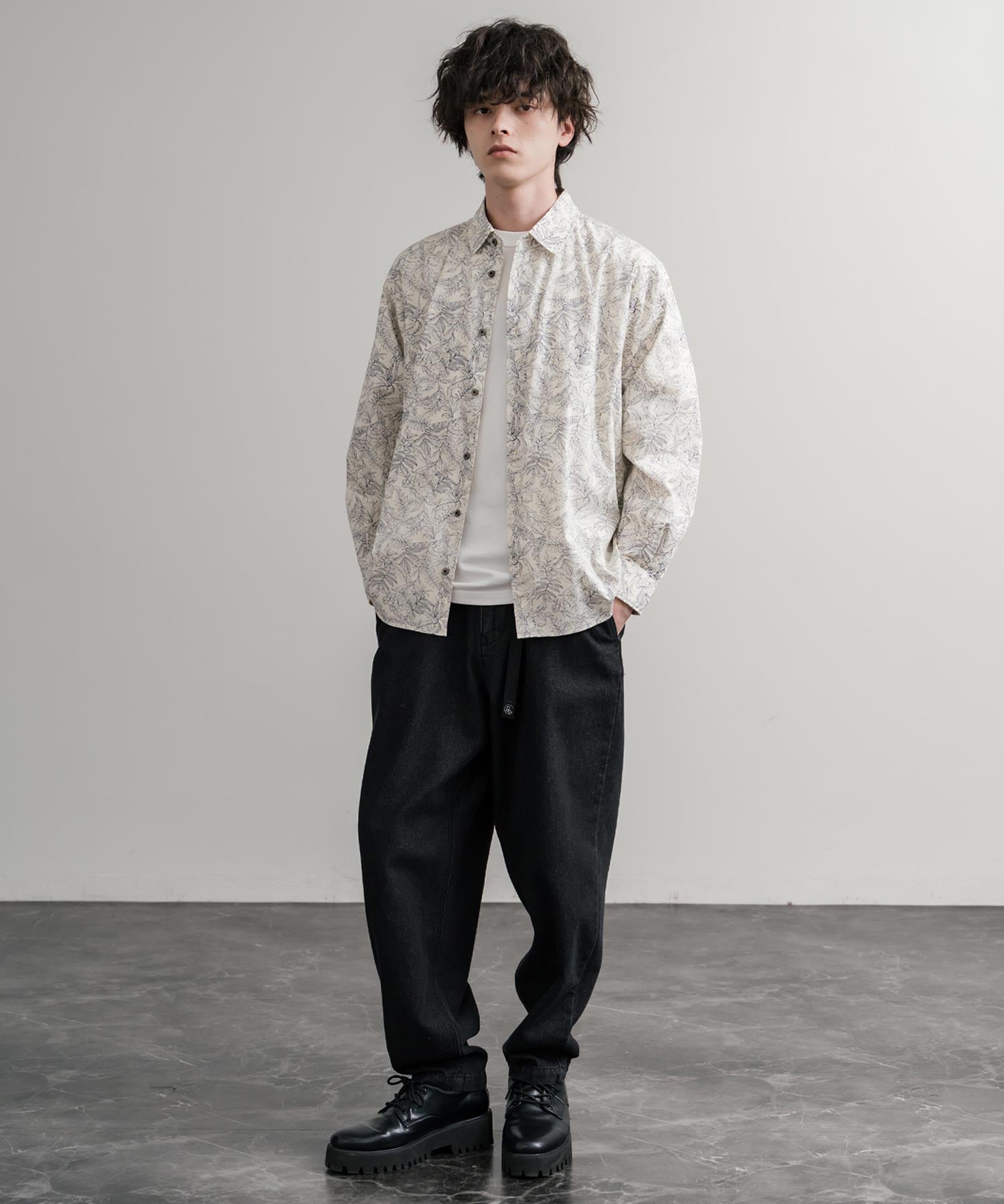 Upscape Audience 日本製/国産プリントブロードワンウォッシュレギュラーカラー長袖テーパードシャツ AUD6664 14960