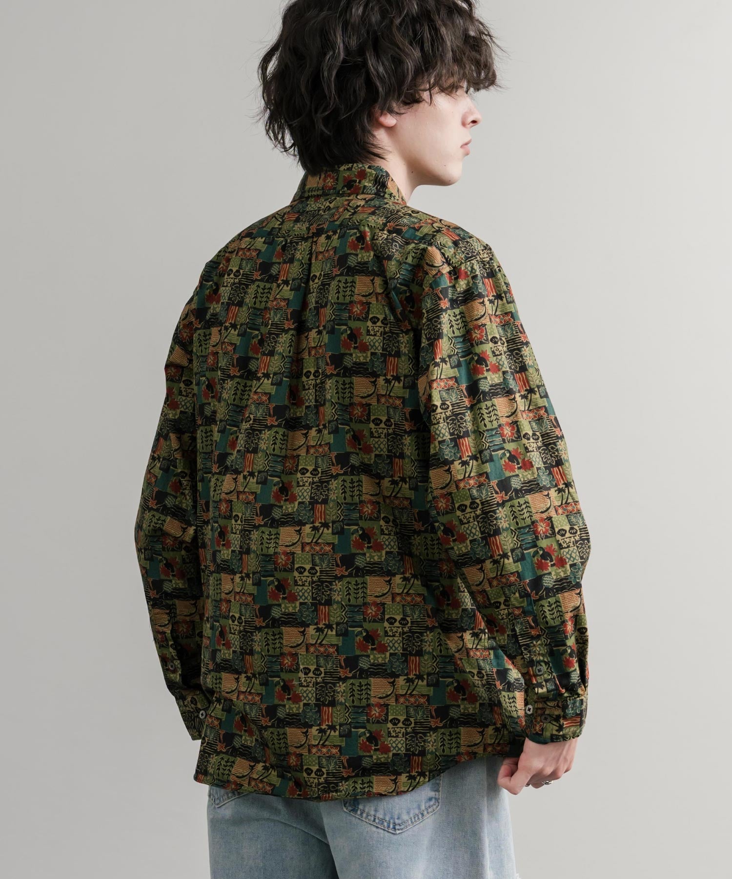 Upscape Audience 日本製/国産プリントブロードワンウォッシュレギュラーカラー長袖テーパードシャツ AUD6664 14960