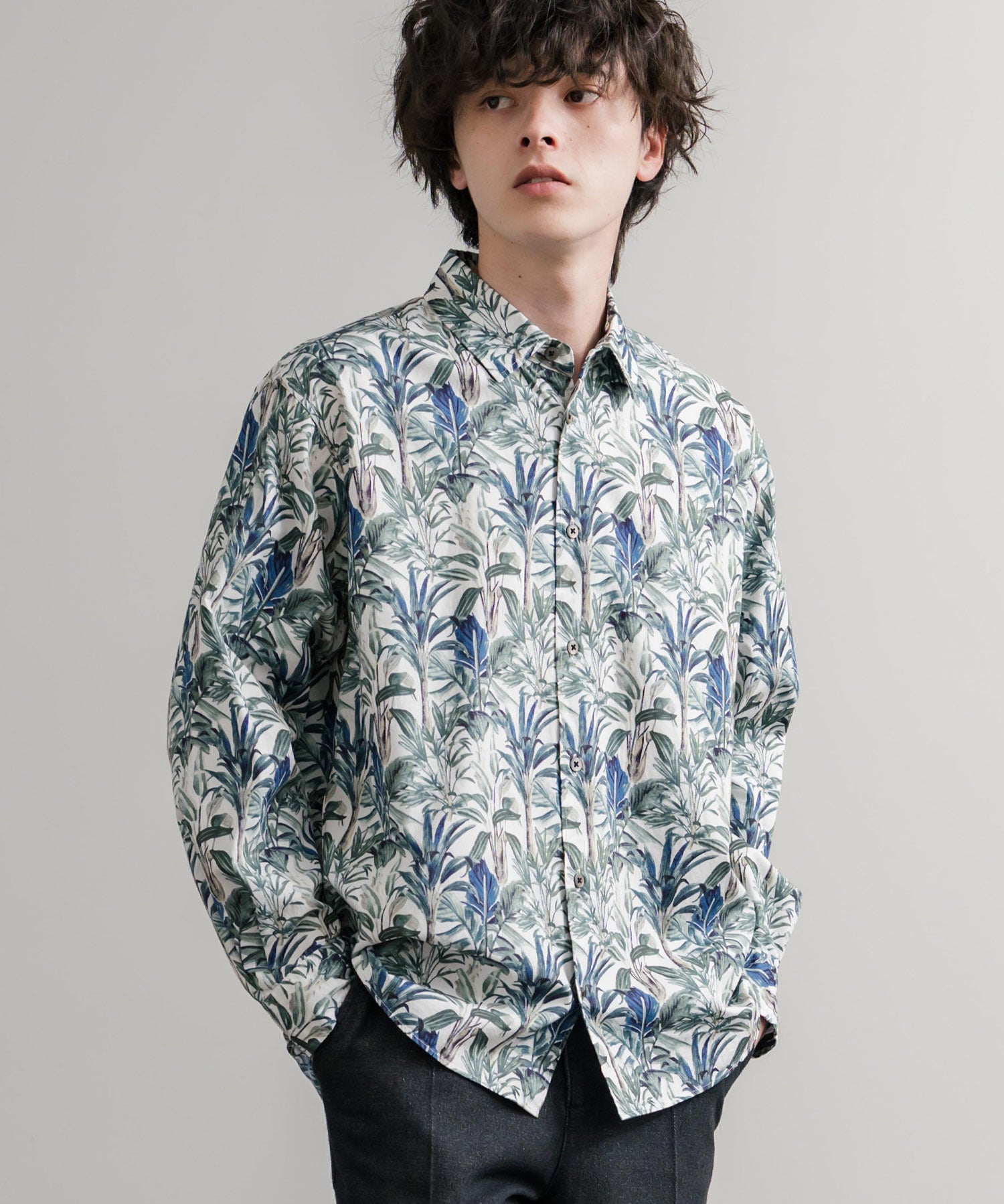 Upscape Audience 日本製/国産プリントブロードワンウォッシュレギュラーカラー長袖テーパードシャツ AUD6664 14960