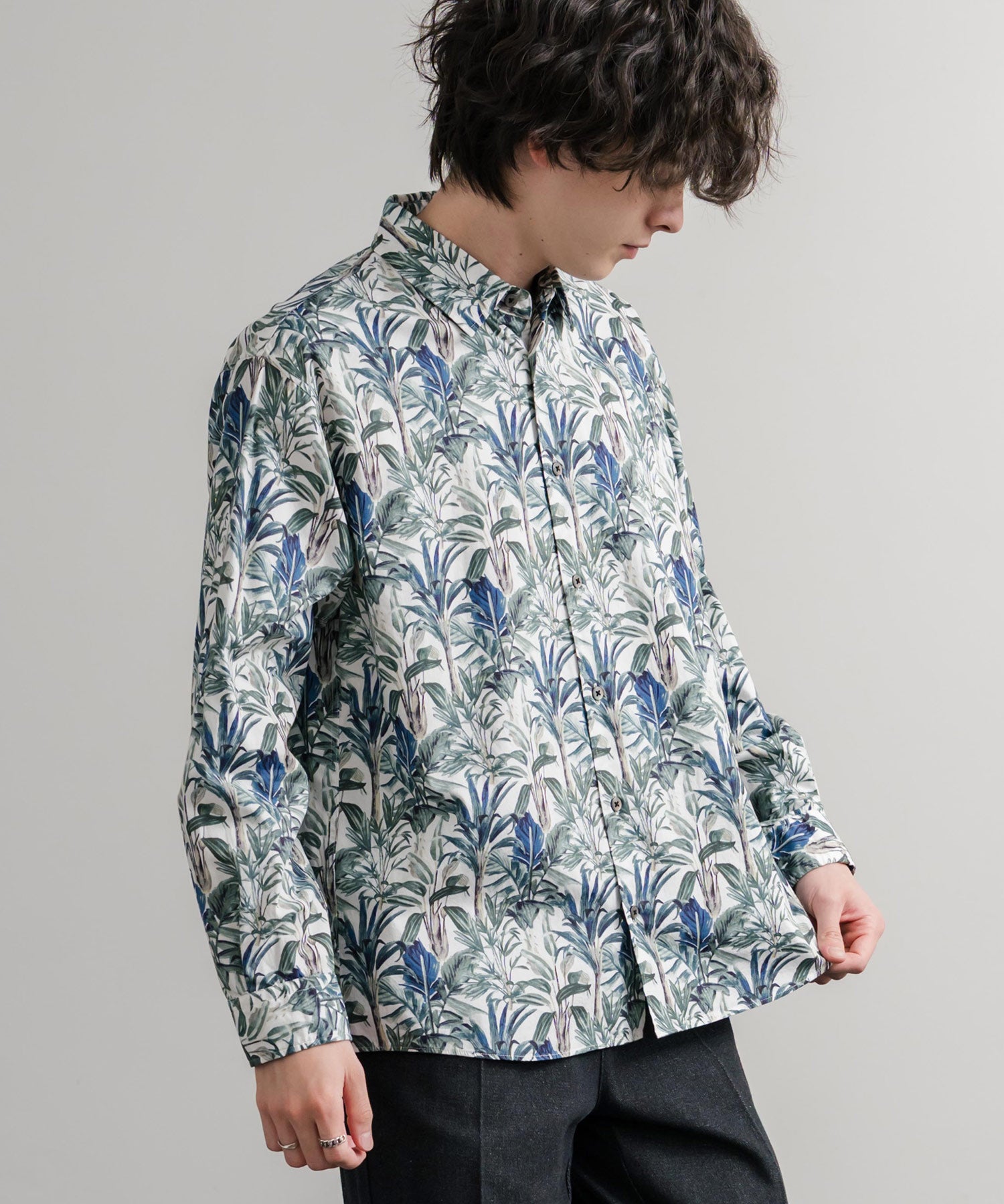 Upscape Audience 日本製/国産プリントブロードワンウォッシュレギュラーカラー長袖テーパードシャツ AUD6664 14960