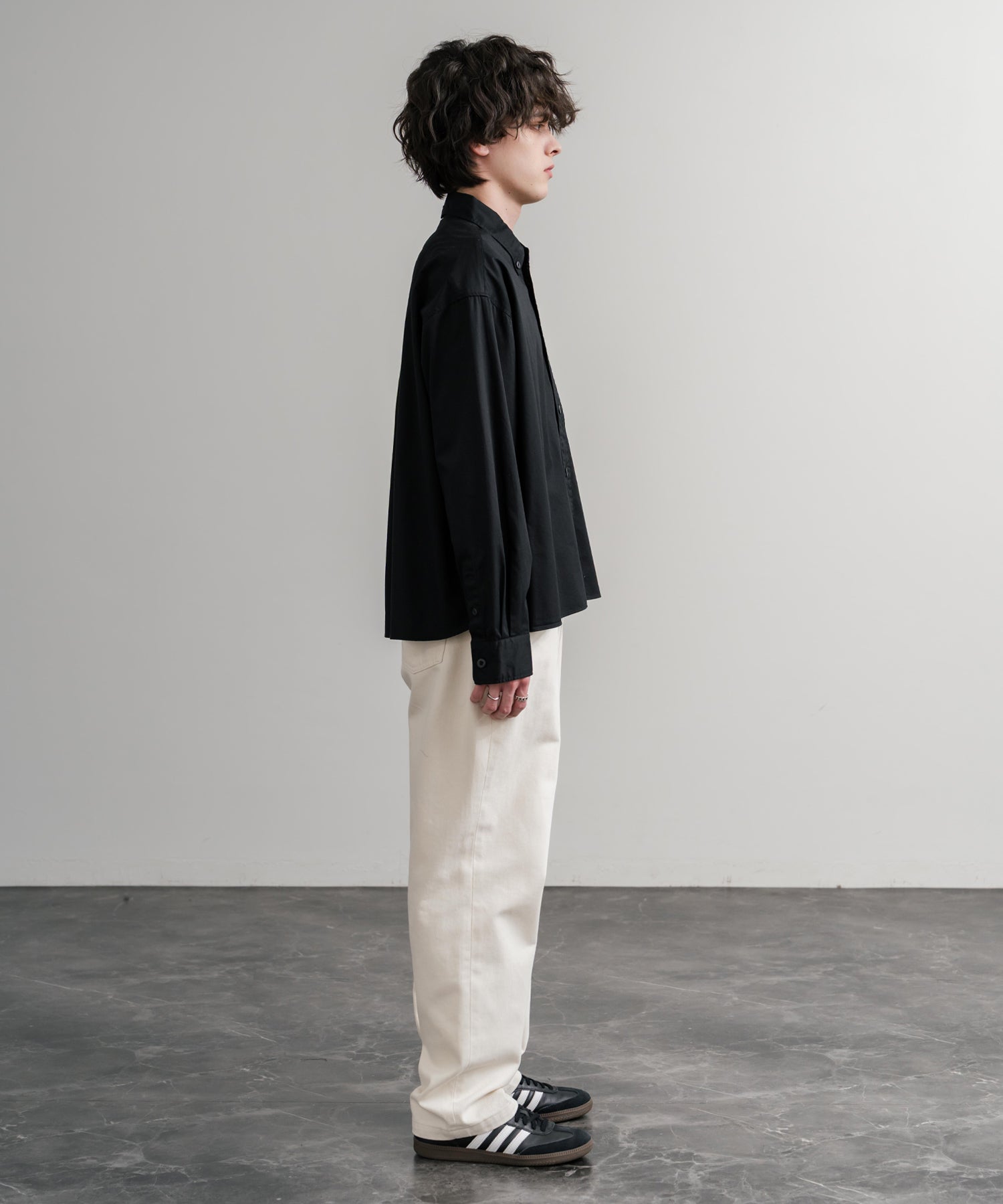 Upscape Audience 日本製/国産遠州7オンスチノクロスボタンダウンボクシークロップド長袖シャツ AUD6666 14961