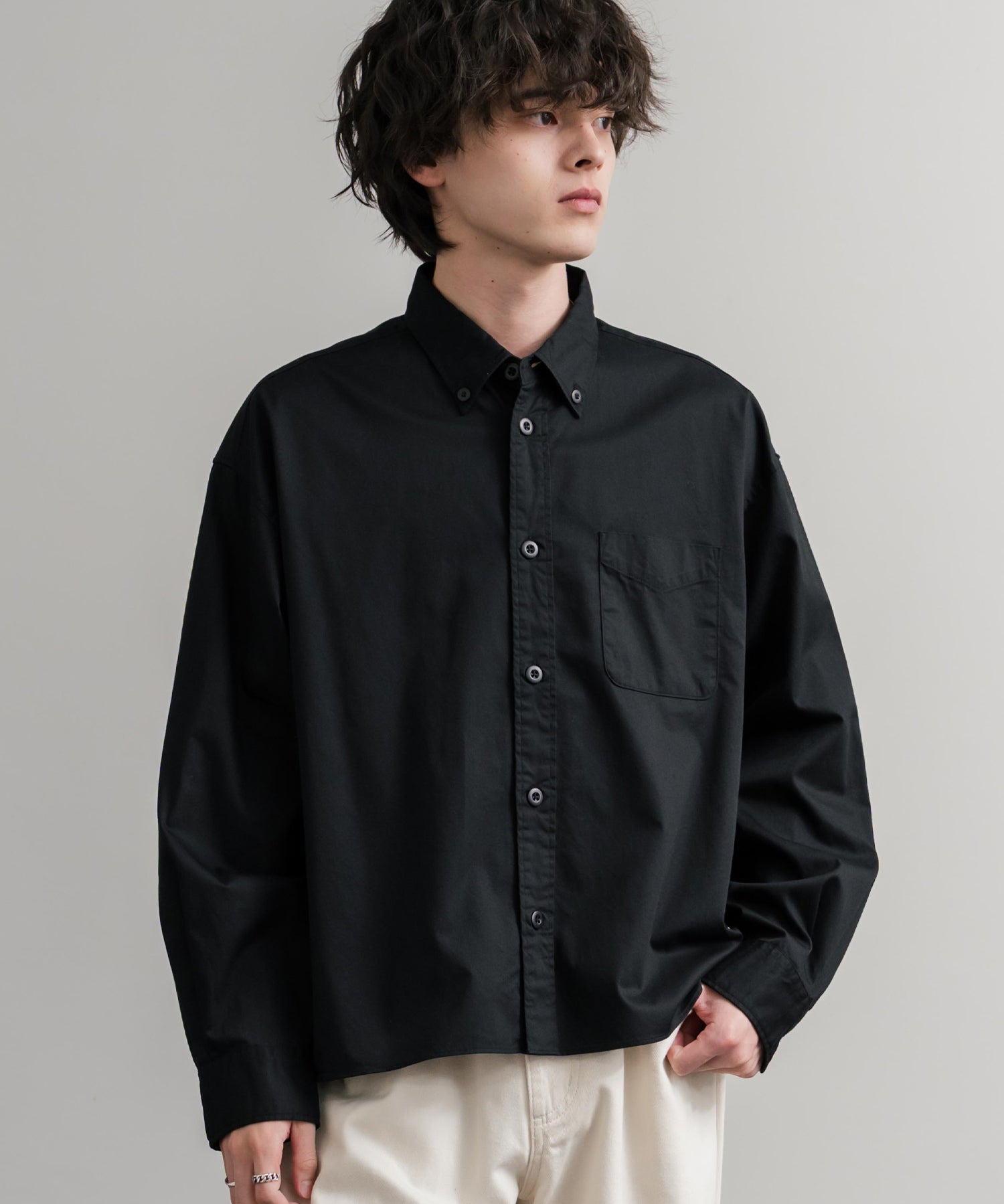 Upscape Audience 日本製/国産遠州7オンスチノクロスボタンダウンボクシークロップド長袖シャツ AUD6666 14961