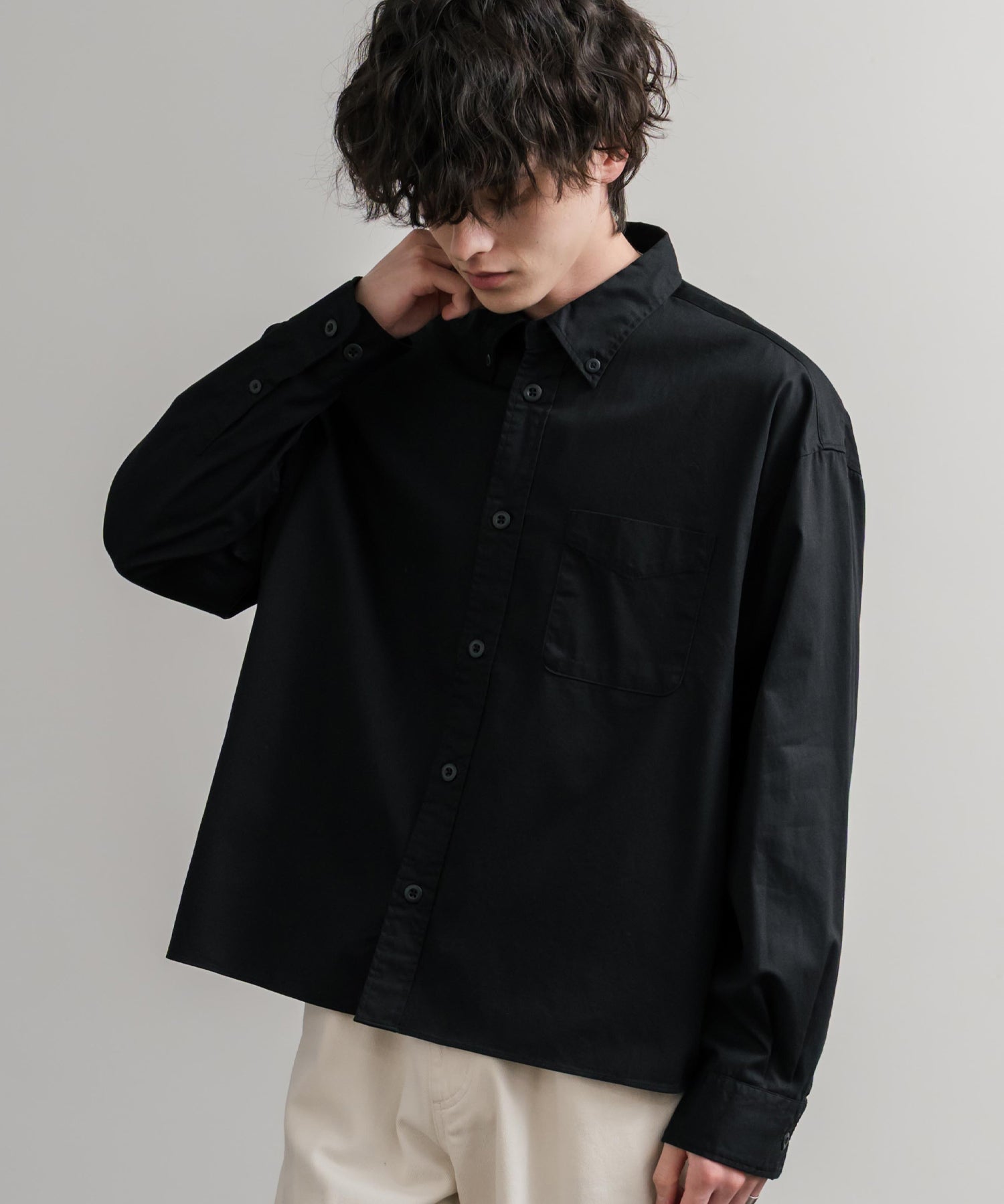 Upscape Audience 日本製/国産遠州7オンスチノクロスボタンダウンボクシークロップド長袖シャツ AUD6666 14961