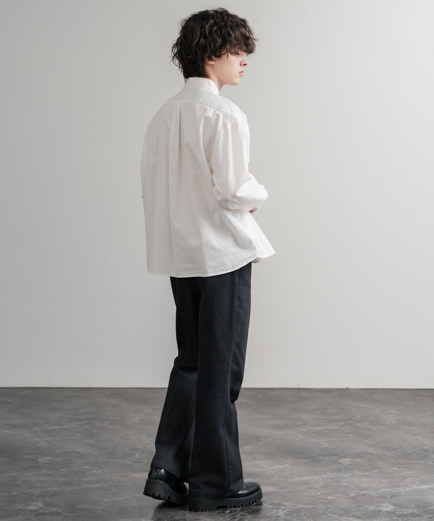Upscape Audience 日本製/国産遠州7オンスチノクロスボタンダウンボクシークロップド長袖シャツ AUD6666 14961