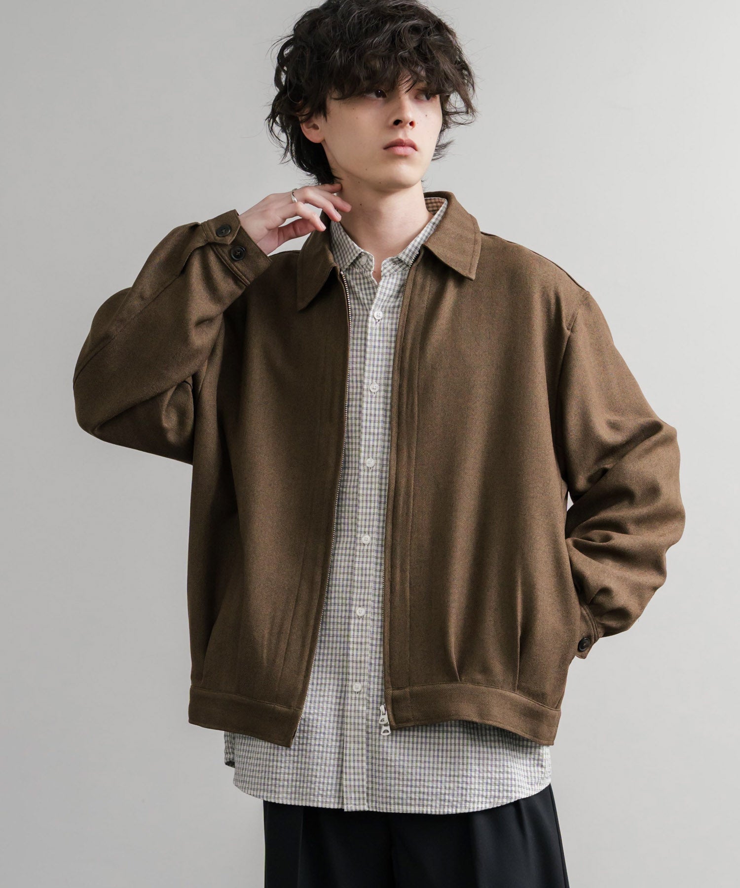 Upscape Audience アップスケープオーディエンス 日本製 国産 LANATEC ラナテック TECH メランジヘリンボンツイード 襟付きショートブルゾン AUD7364 14968