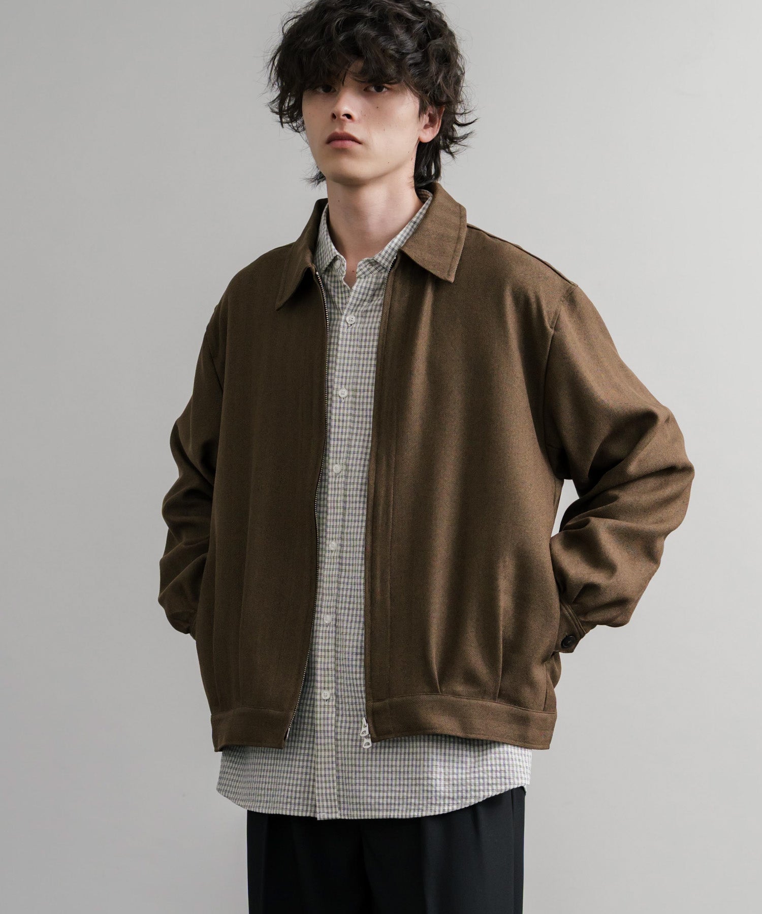 Upscape Audience アップスケープオーディエンス 日本製 国産 LANATEC ラナテック TECH メランジヘリンボンツイード 襟付きショートブルゾン AUD7364 14968