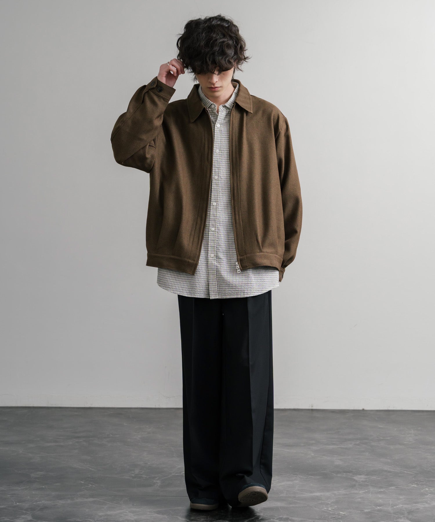 Upscape Audience アップスケープオーディエンス 日本製 国産 LANATEC ラナテック TECH メランジヘリンボンツイード 襟付きショートブルゾン AUD7364 14968