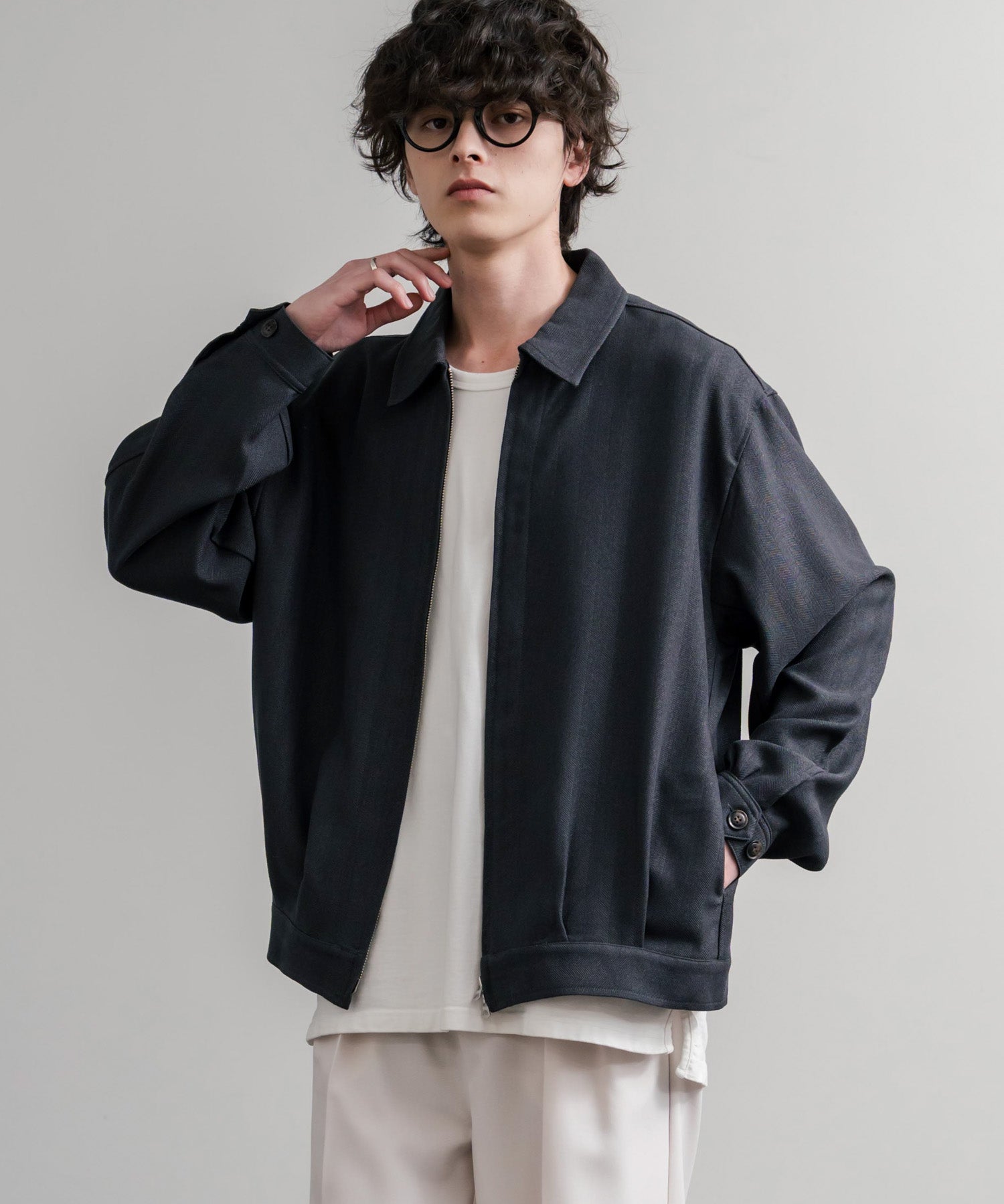 Upscape Audience アップスケープオーディエンス 日本製 国産 LANATEC ラナテック TECH メランジヘリンボンツイード 襟付きショートブルゾン AUD7364 14968