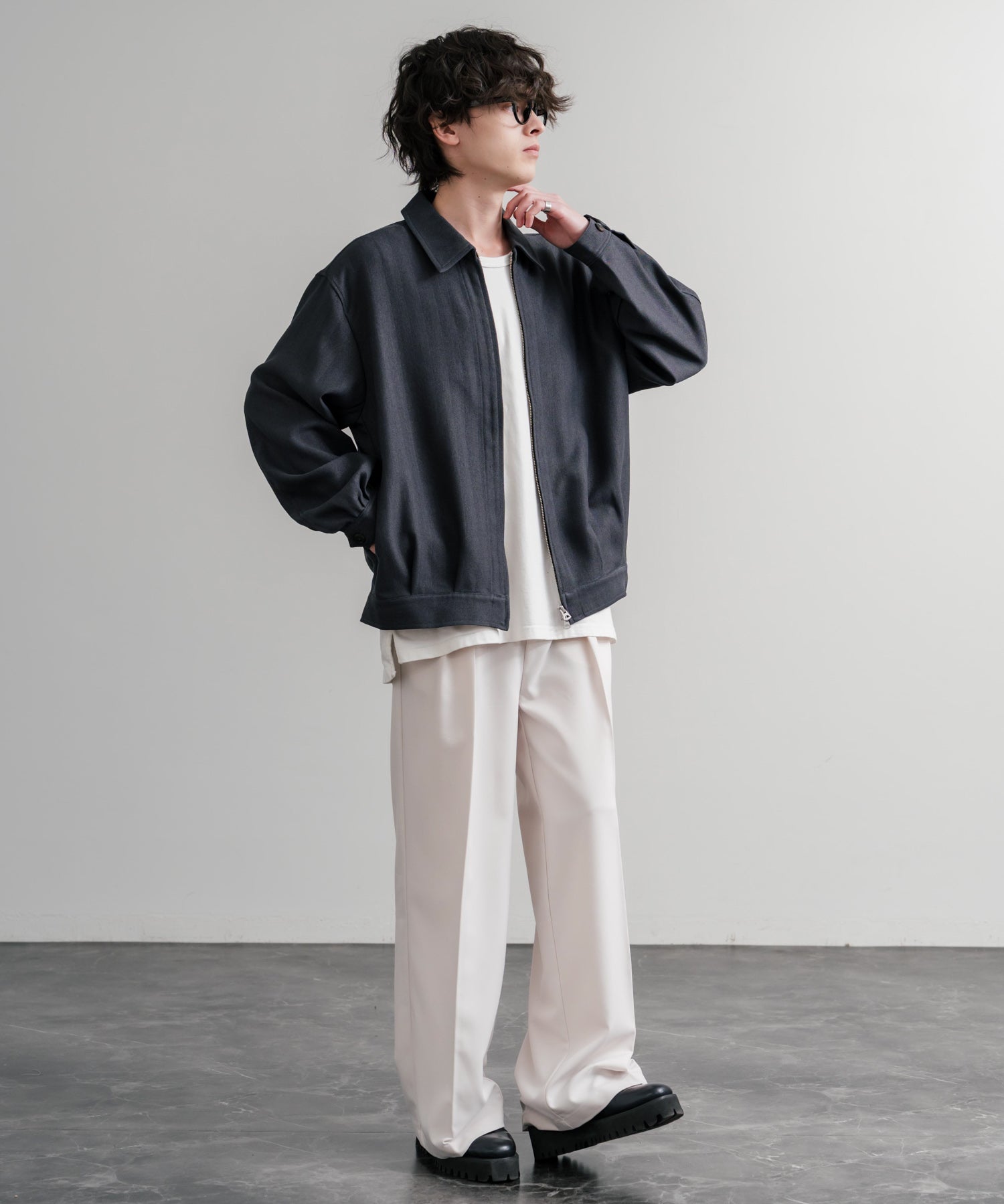 Upscape Audience アップスケープオーディエンス 日本製 国産 LANATEC ラナテック TECH メランジヘリンボンツイード 襟付きショートブルゾン AUD7364 14968