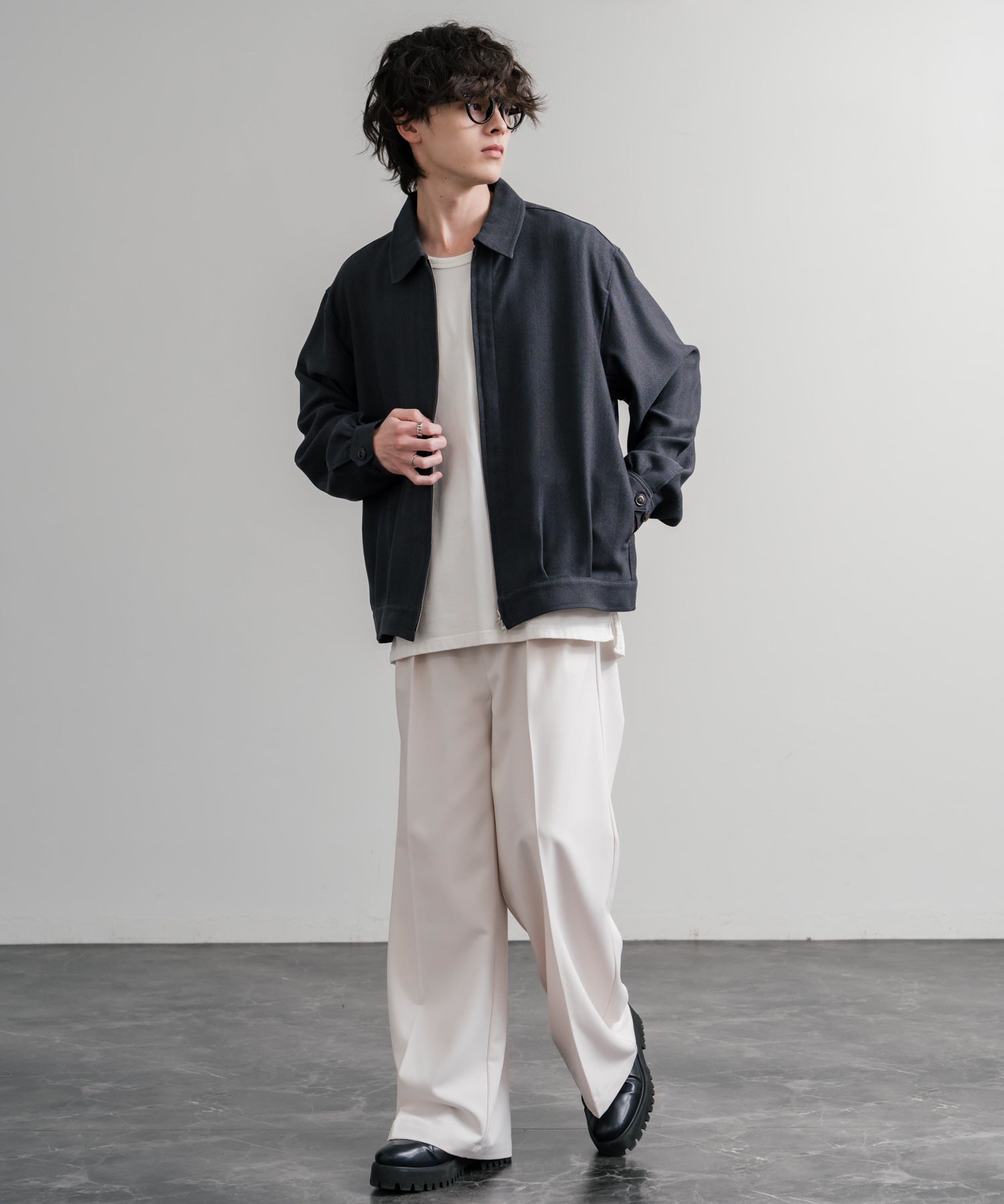 Upscape Audience アップスケープオーディエンス 日本製 国産 LANATEC ラナテック TECH メランジヘリンボンツイード 襟付きショートブルゾン AUD7364 14968