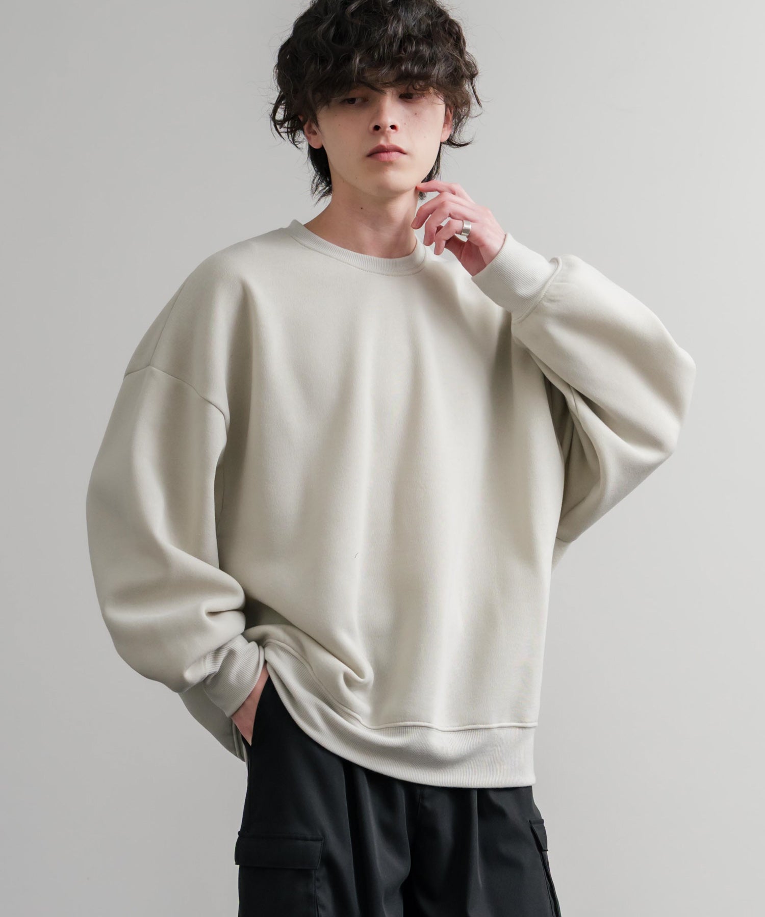 コットンタッチ裏起毛ドルマンスリーブクルーネックスウェットトレーナー 14982