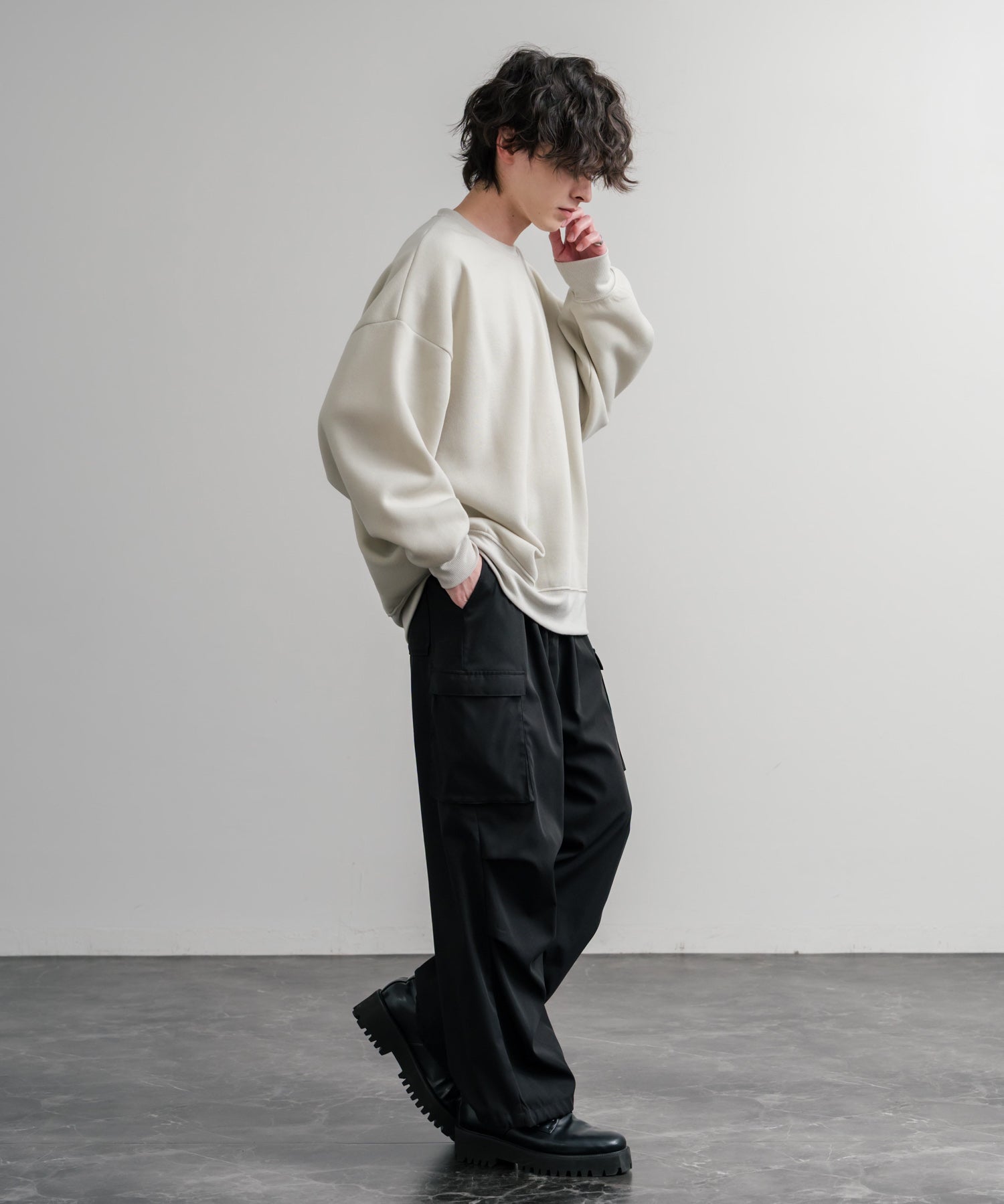 コットンタッチ裏起毛ドルマンスリーブクルーネックスウェットトレーナー 14982