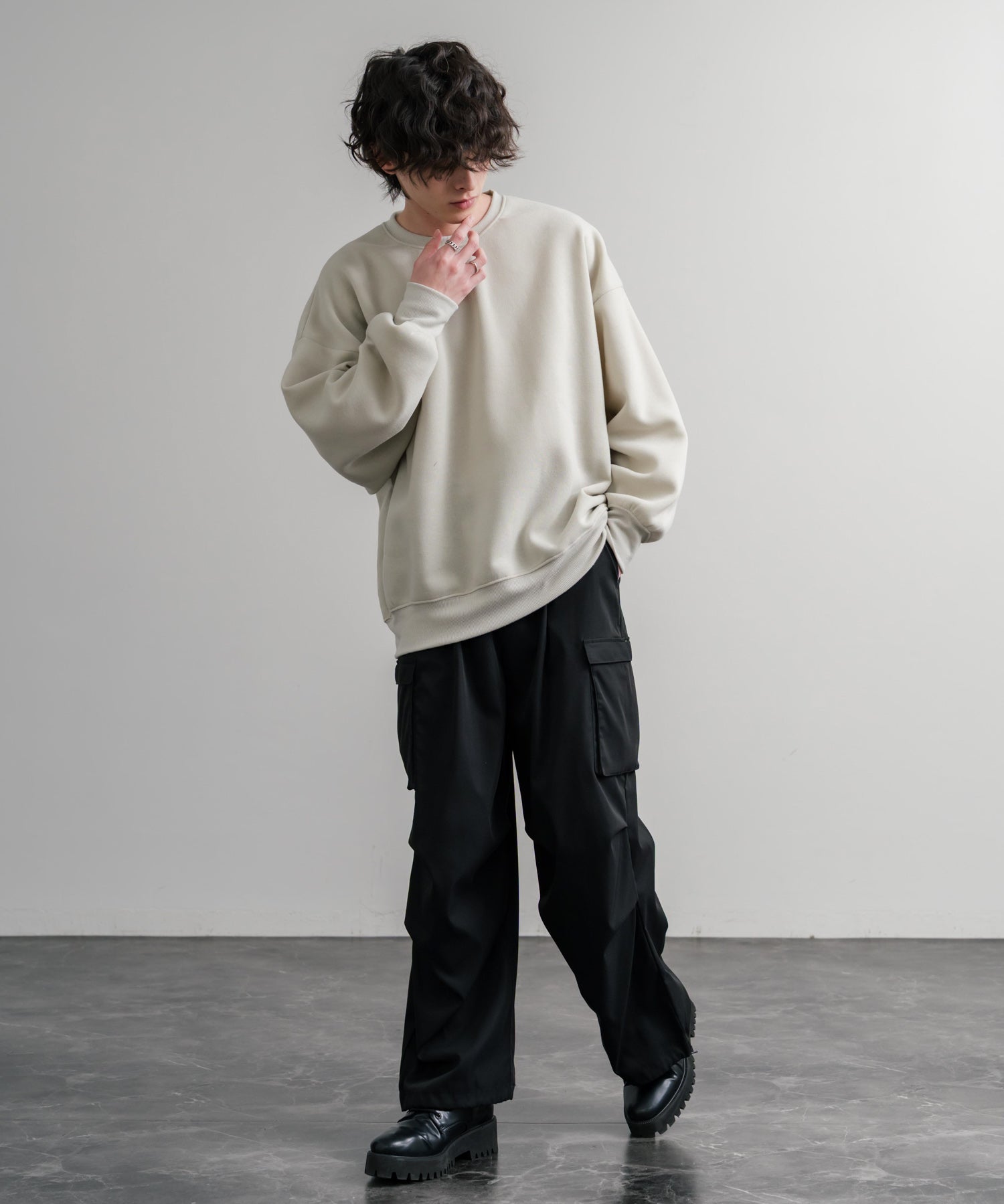 コットンタッチ裏起毛ドルマンスリーブクルーネックスウェットトレーナー 14982