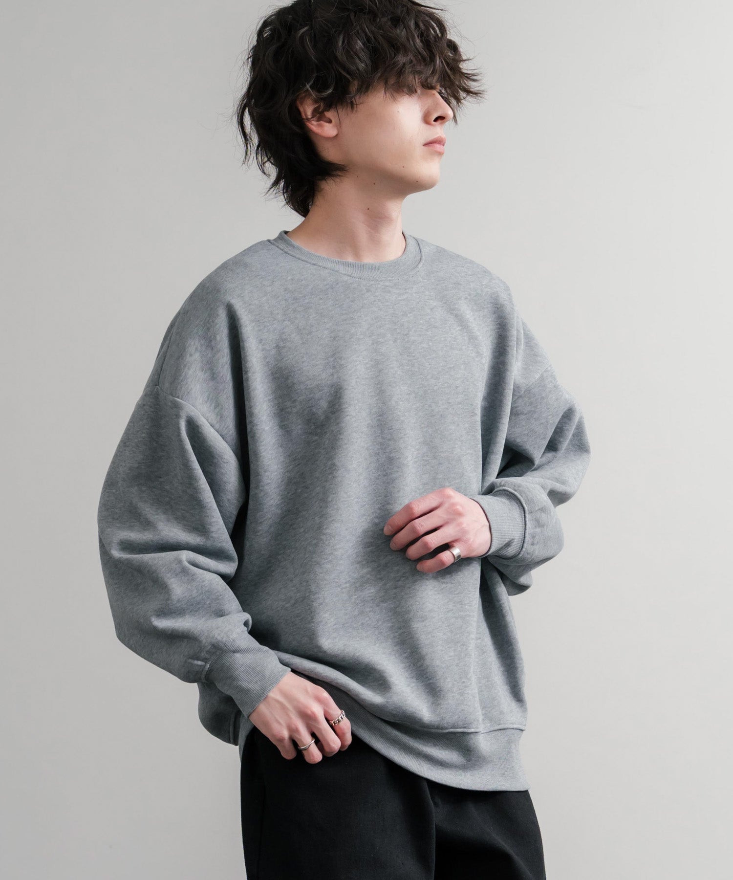 コットンタッチ裏起毛ドルマンスリーブクルーネックスウェットトレーナー 14982