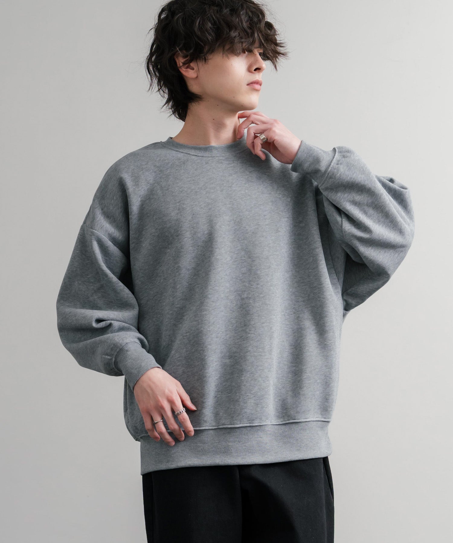 コットンタッチ裏起毛ドルマンスリーブクルーネックスウェットトレーナー 14982