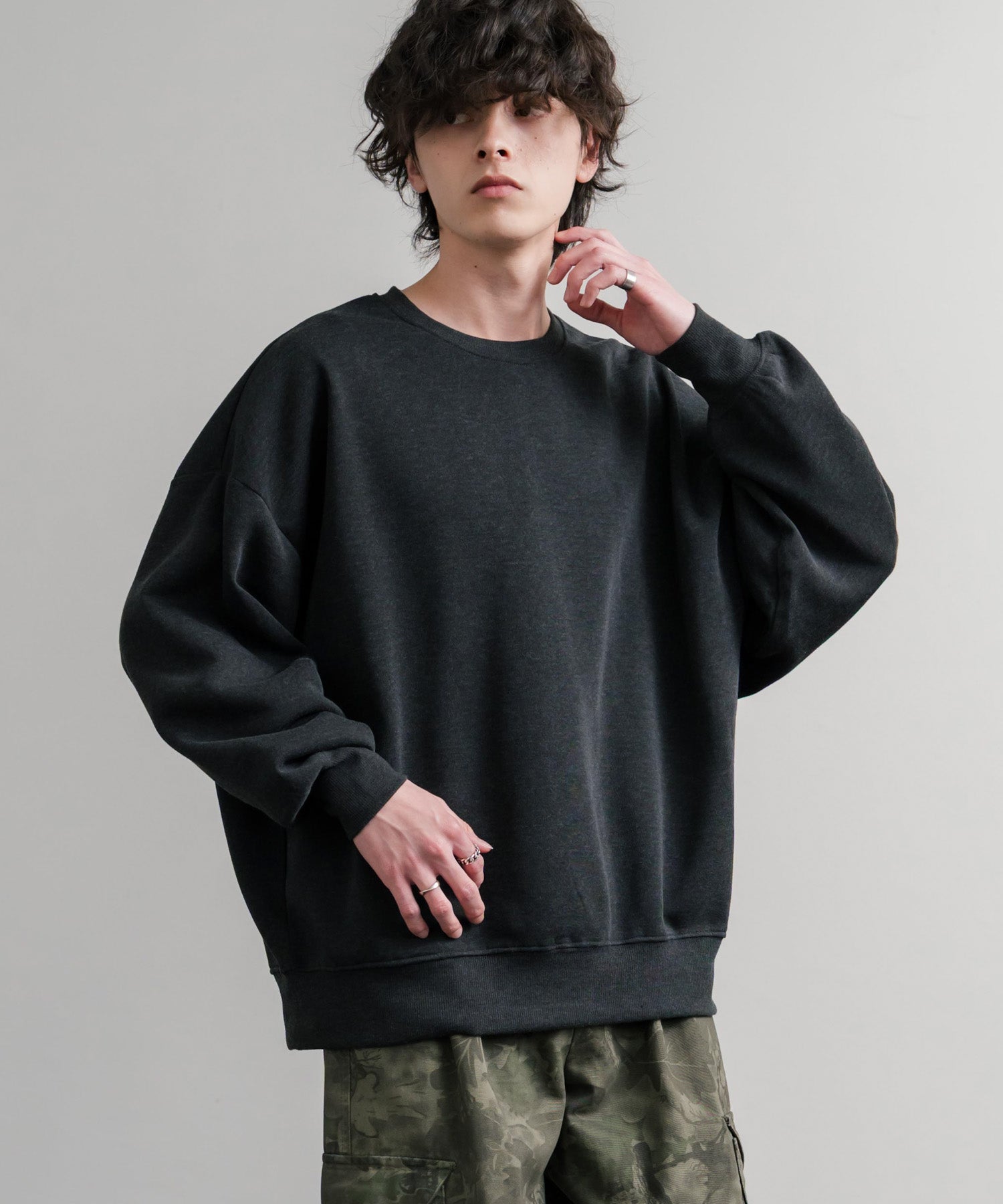 コットンタッチ裏起毛ドルマンスリーブクルーネックスウェットトレーナー 14982