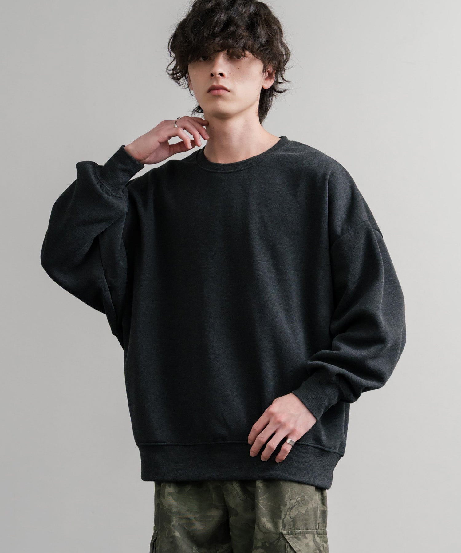 コットンタッチ裏起毛ドルマンスリーブクルーネックスウェットトレーナー 14982