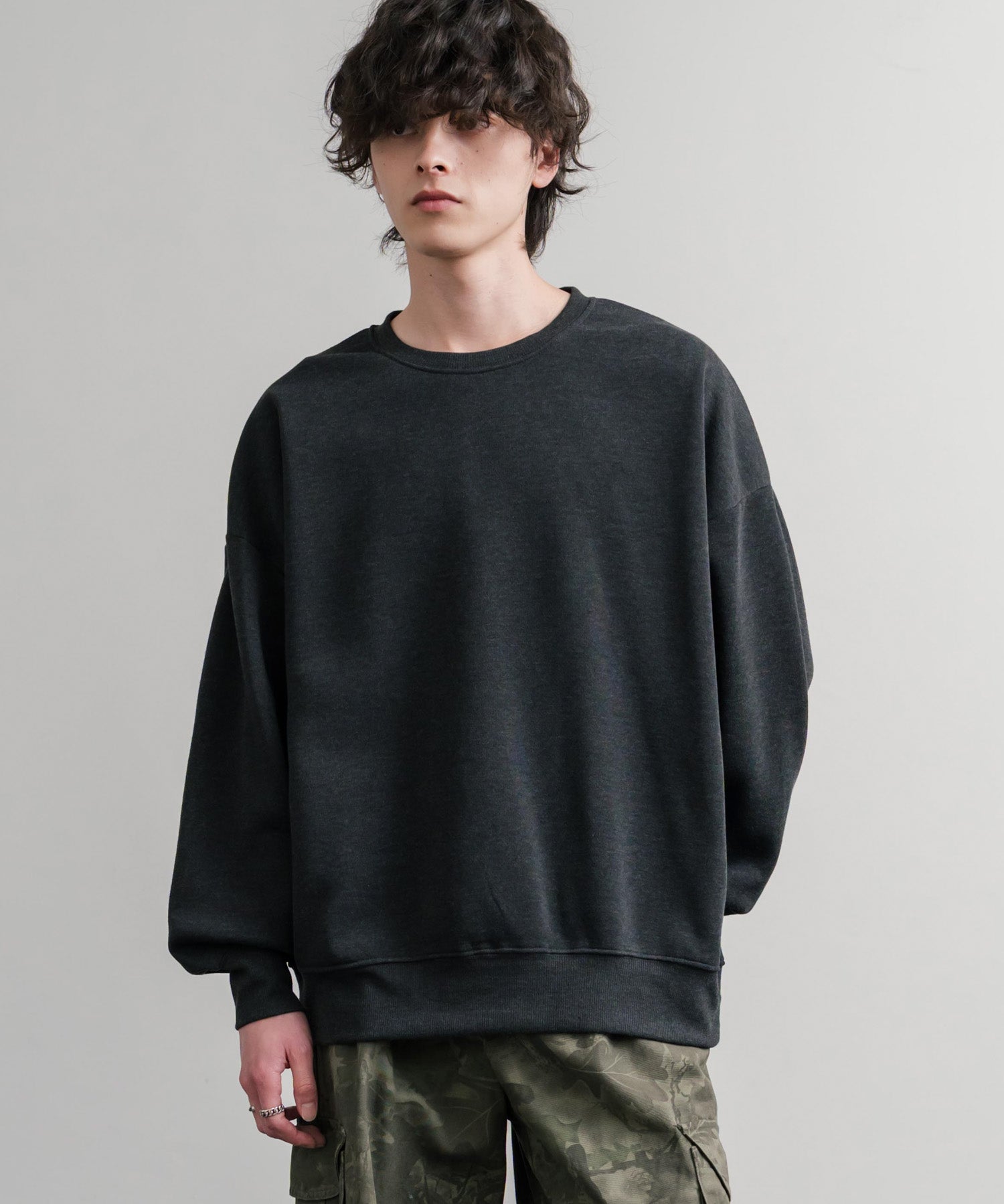 コットンタッチ裏起毛ドルマンスリーブクルーネックスウェットトレーナー 14982