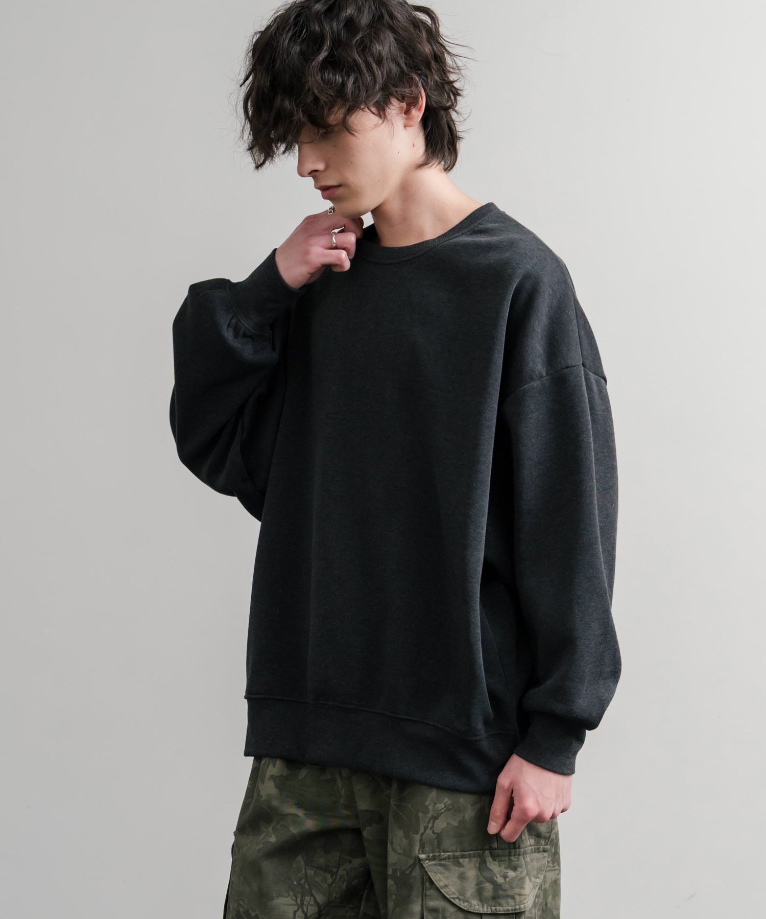 コットンタッチ裏起毛ドルマンスリーブクルーネックスウェットトレーナー 14982