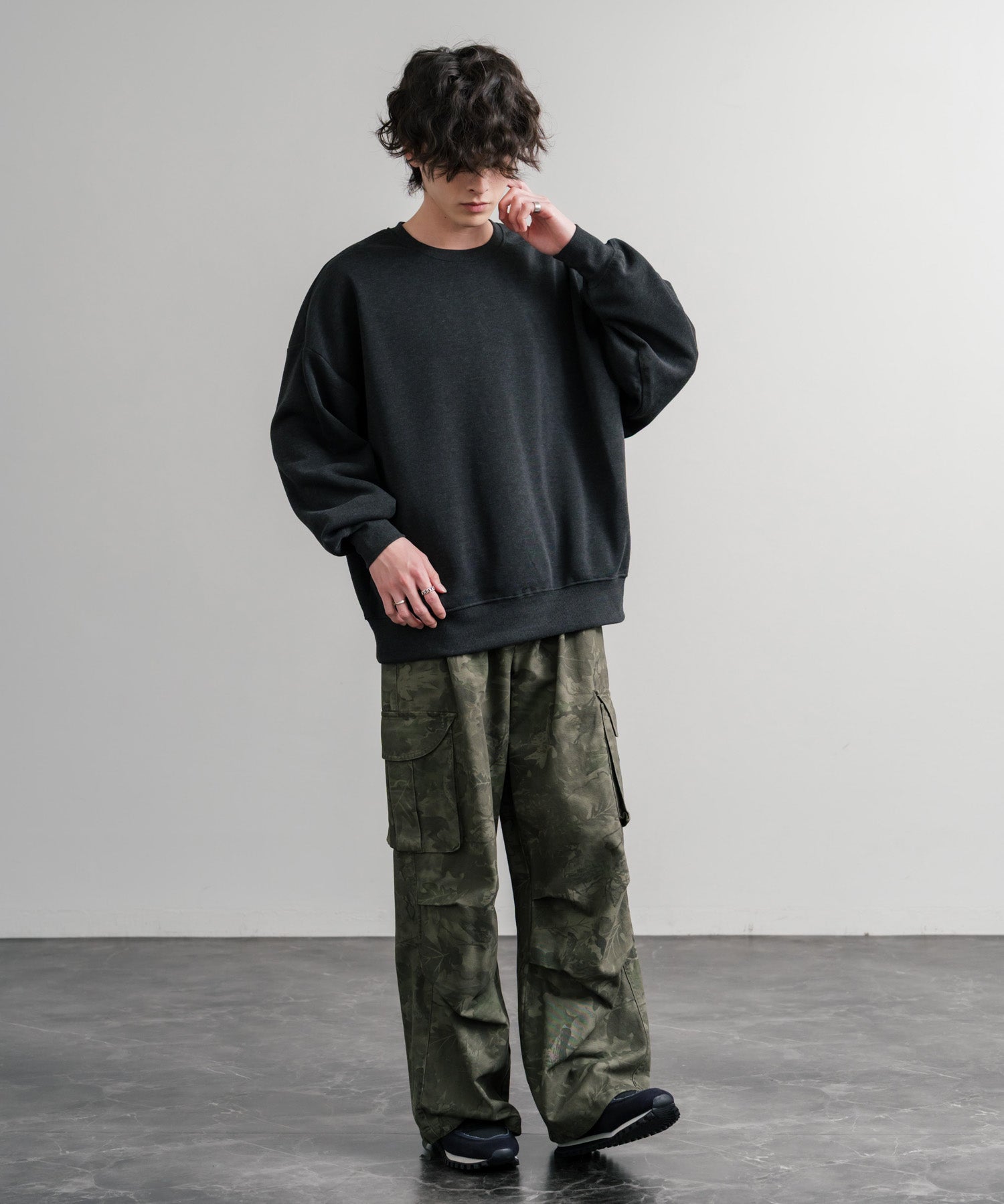 コットンタッチ裏起毛ドルマンスリーブクルーネックスウェットトレーナー 14982