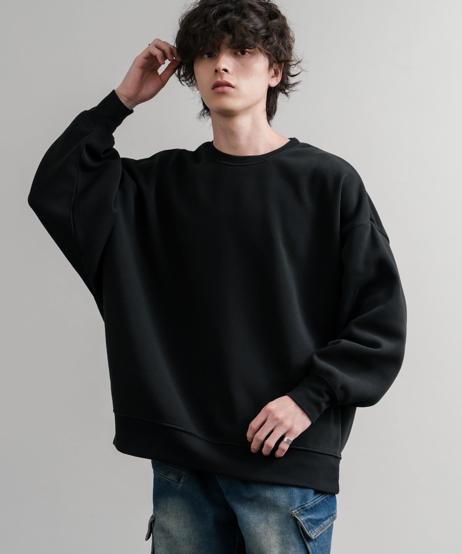 コットンタッチ裏起毛ドルマンスリーブクルーネックスウェットトレーナー 14982