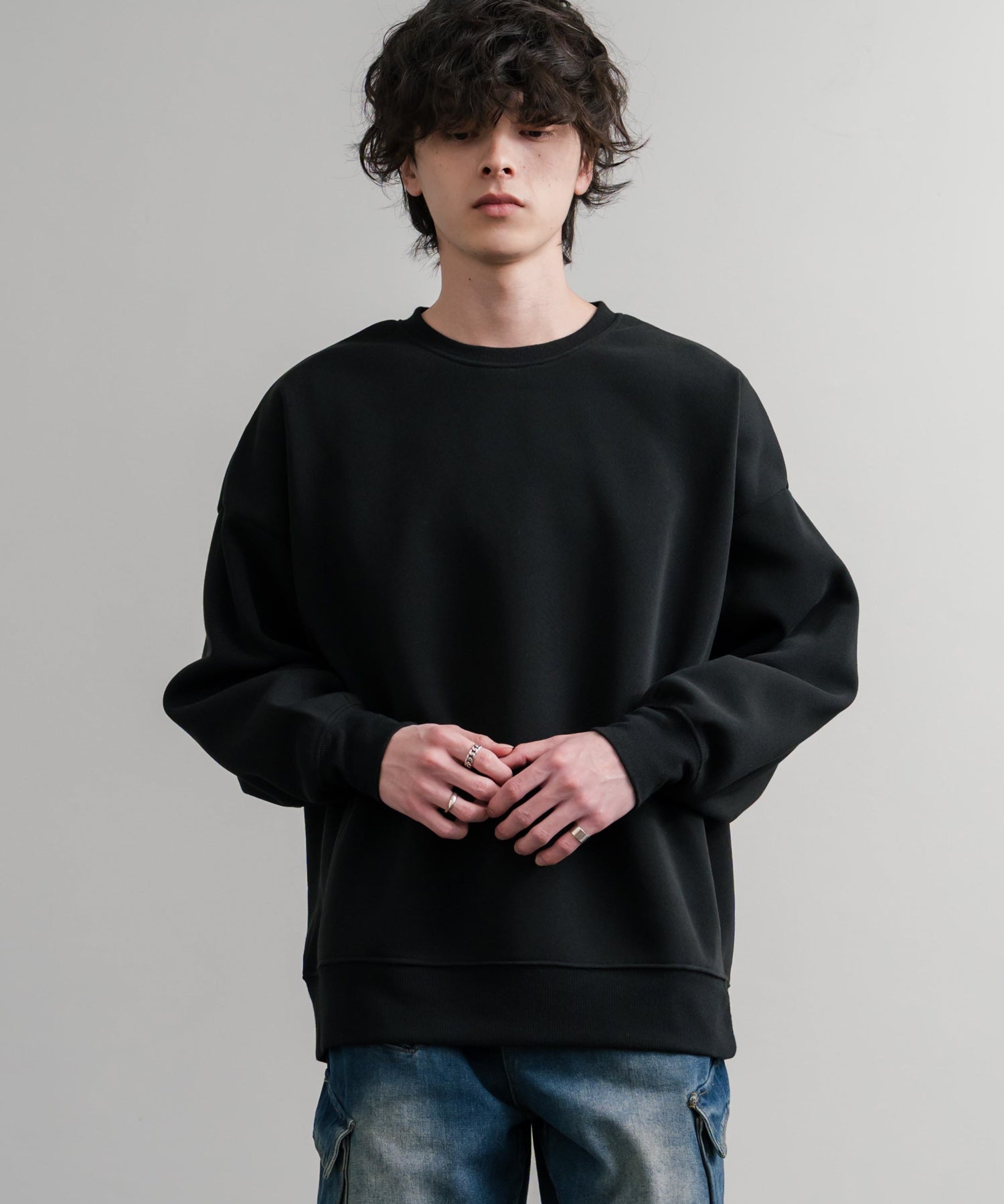 コットンタッチ裏起毛ドルマンスリーブクルーネックスウェットトレーナー 14982