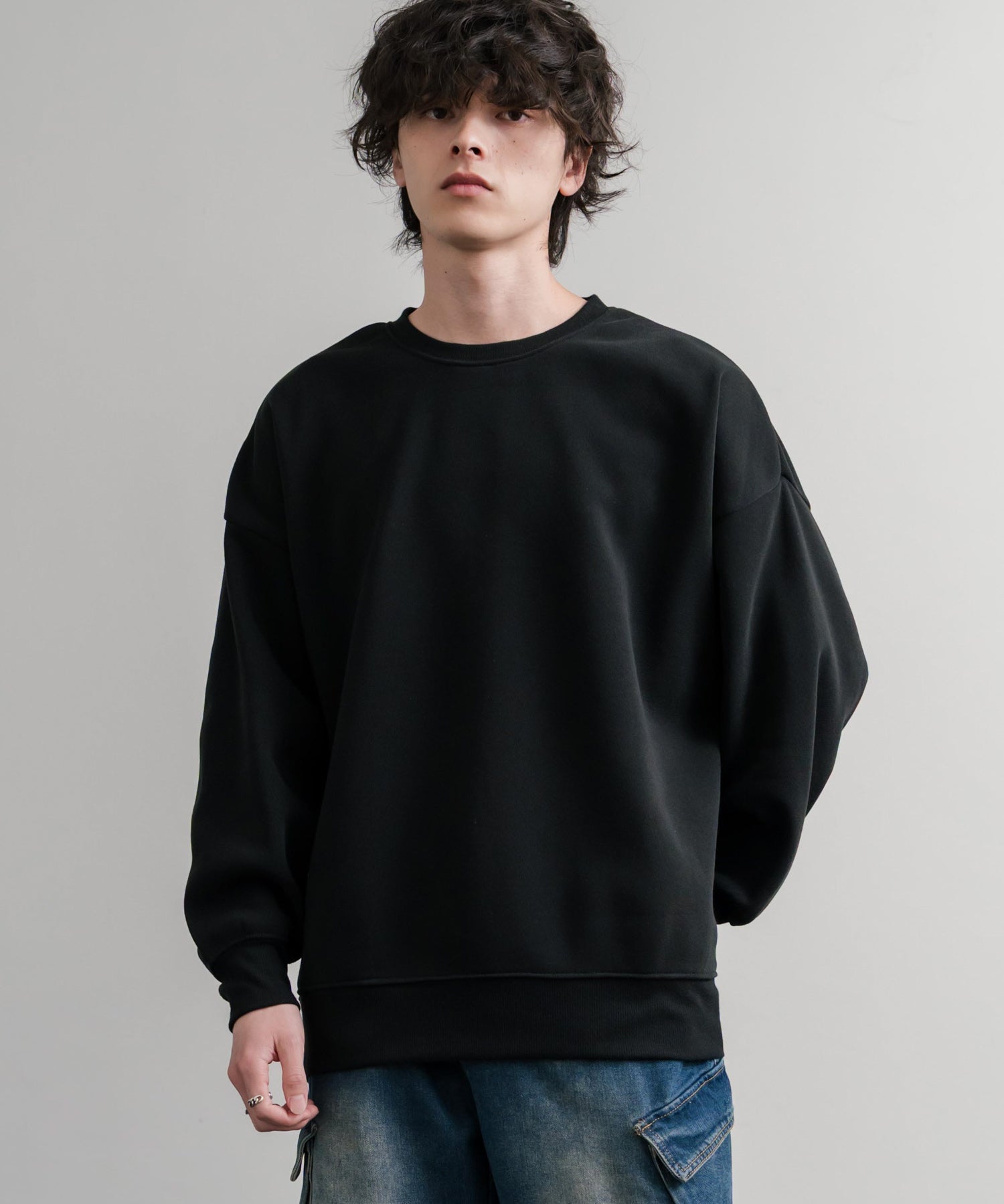 コットンタッチ裏起毛ドルマンスリーブクルーネックスウェットトレーナー 14982