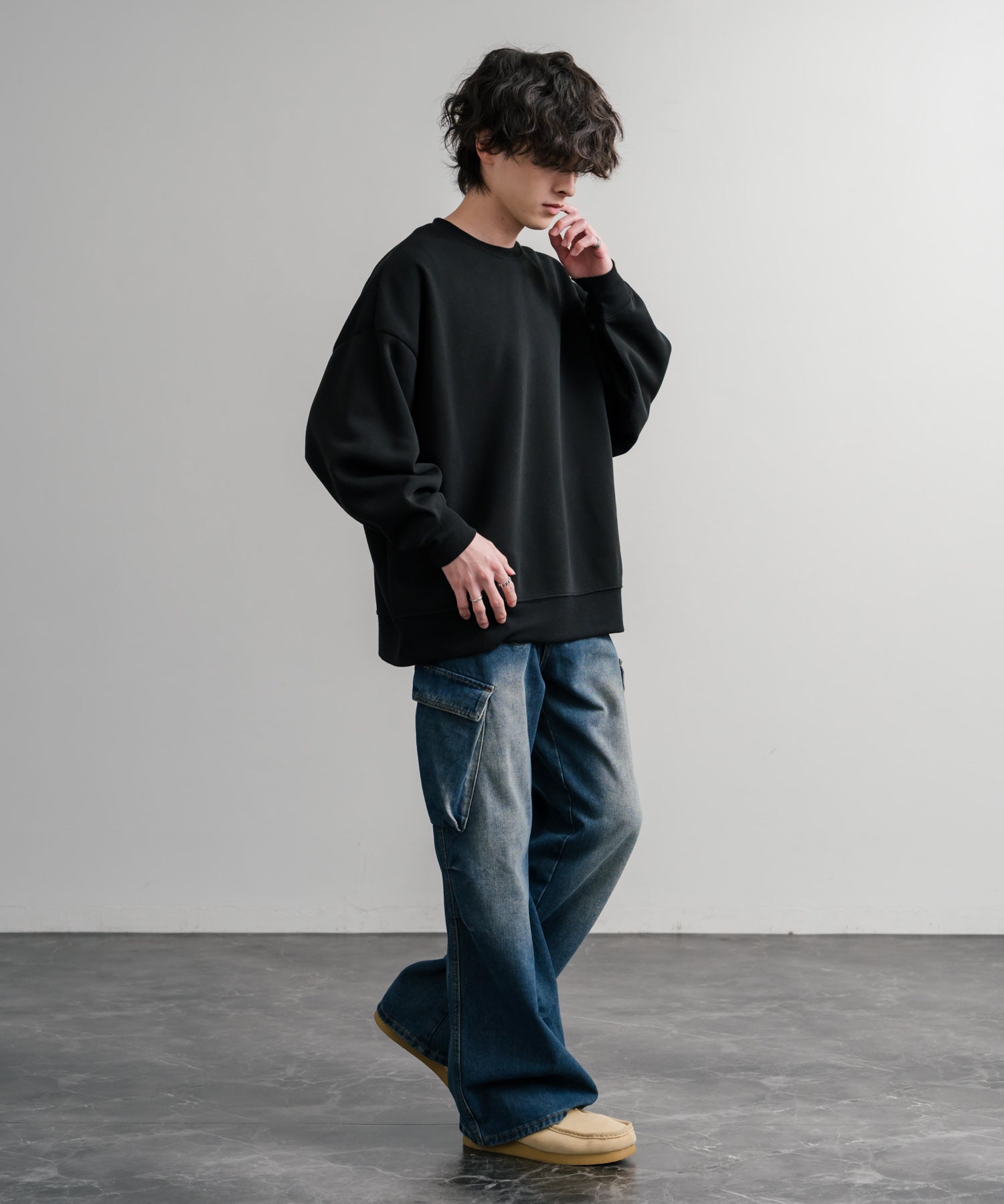 コットンタッチ裏起毛ドルマンスリーブクルーネックスウェットトレーナー 14982