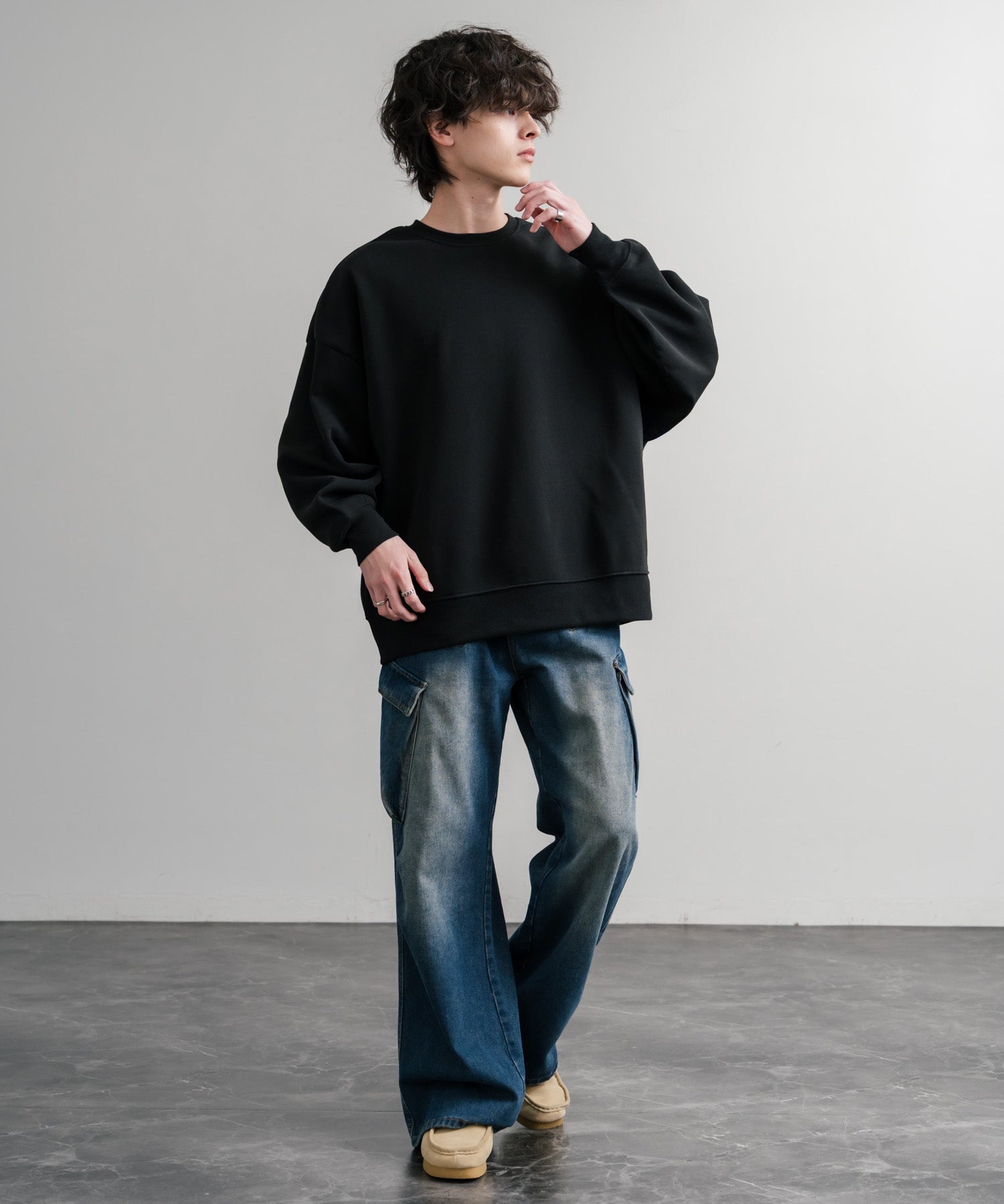 コットンタッチ裏起毛ドルマンスリーブクルーネックスウェットトレーナー 14982