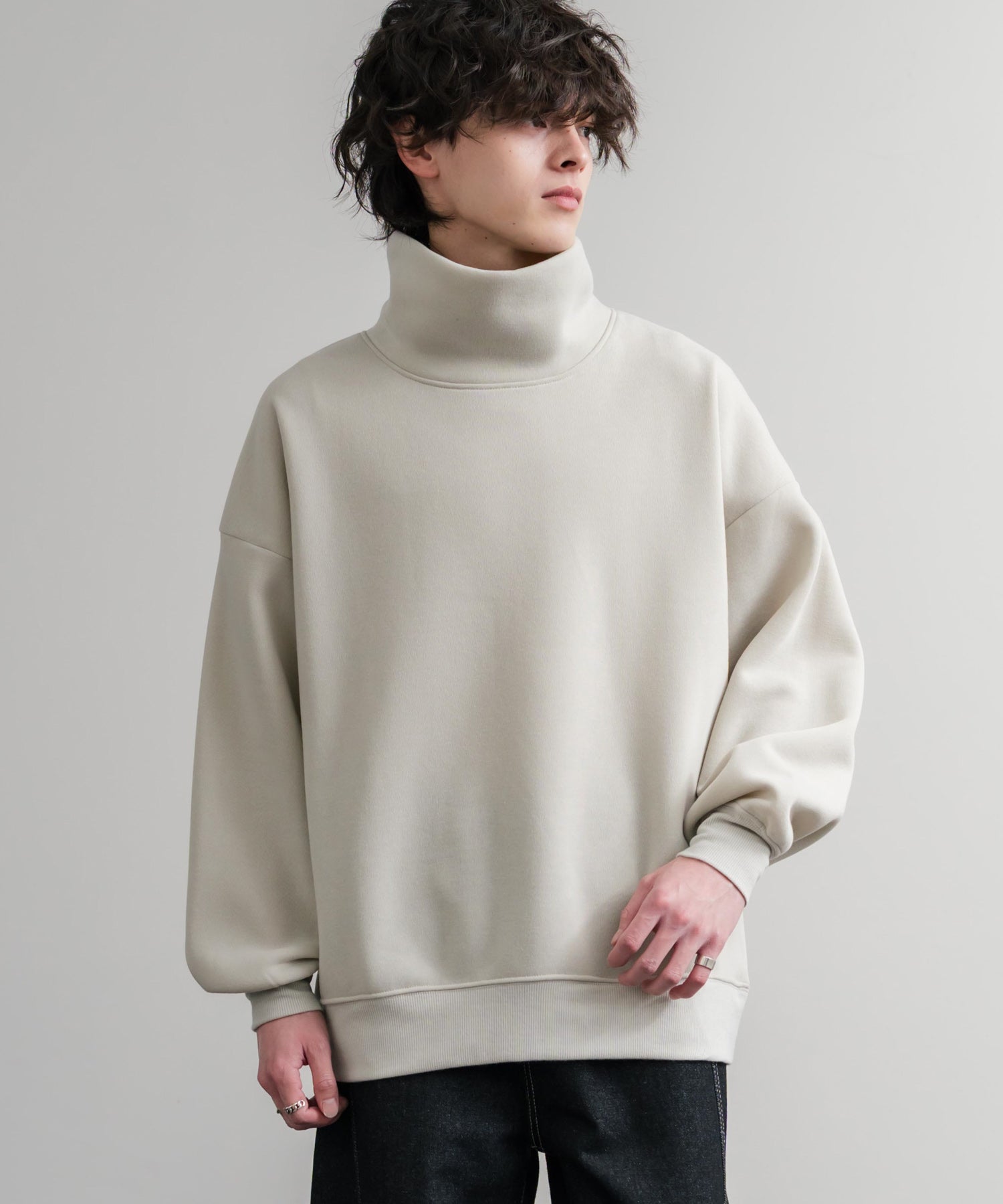 コットンタッチ裏起毛ドルマンスリーブハイネックトレーナースウェット 14983
