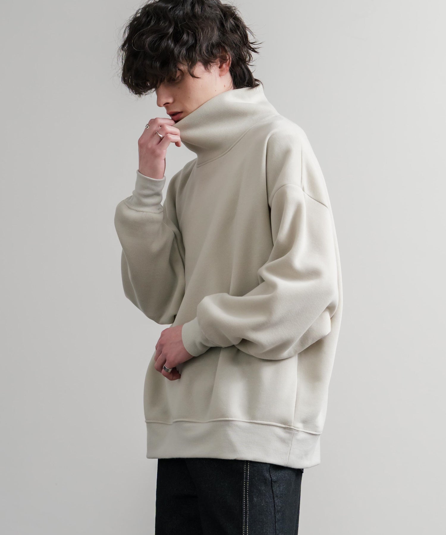 コットンタッチ裏起毛ドルマンスリーブハイネックトレーナースウェット 14983