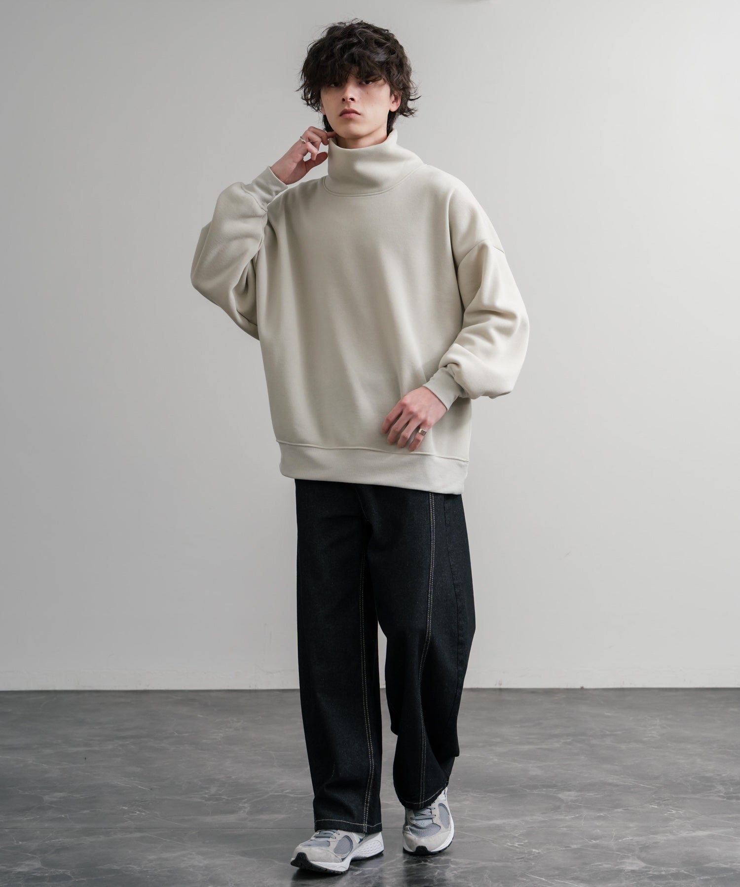 コットンタッチ裏起毛ドルマンスリーブハイネックトレーナースウェット 14983