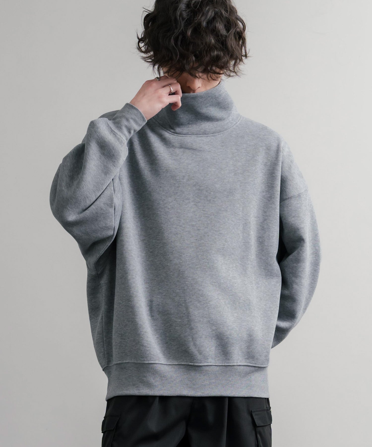 コットンタッチ裏起毛ドルマンスリーブハイネックトレーナースウェット 14983
